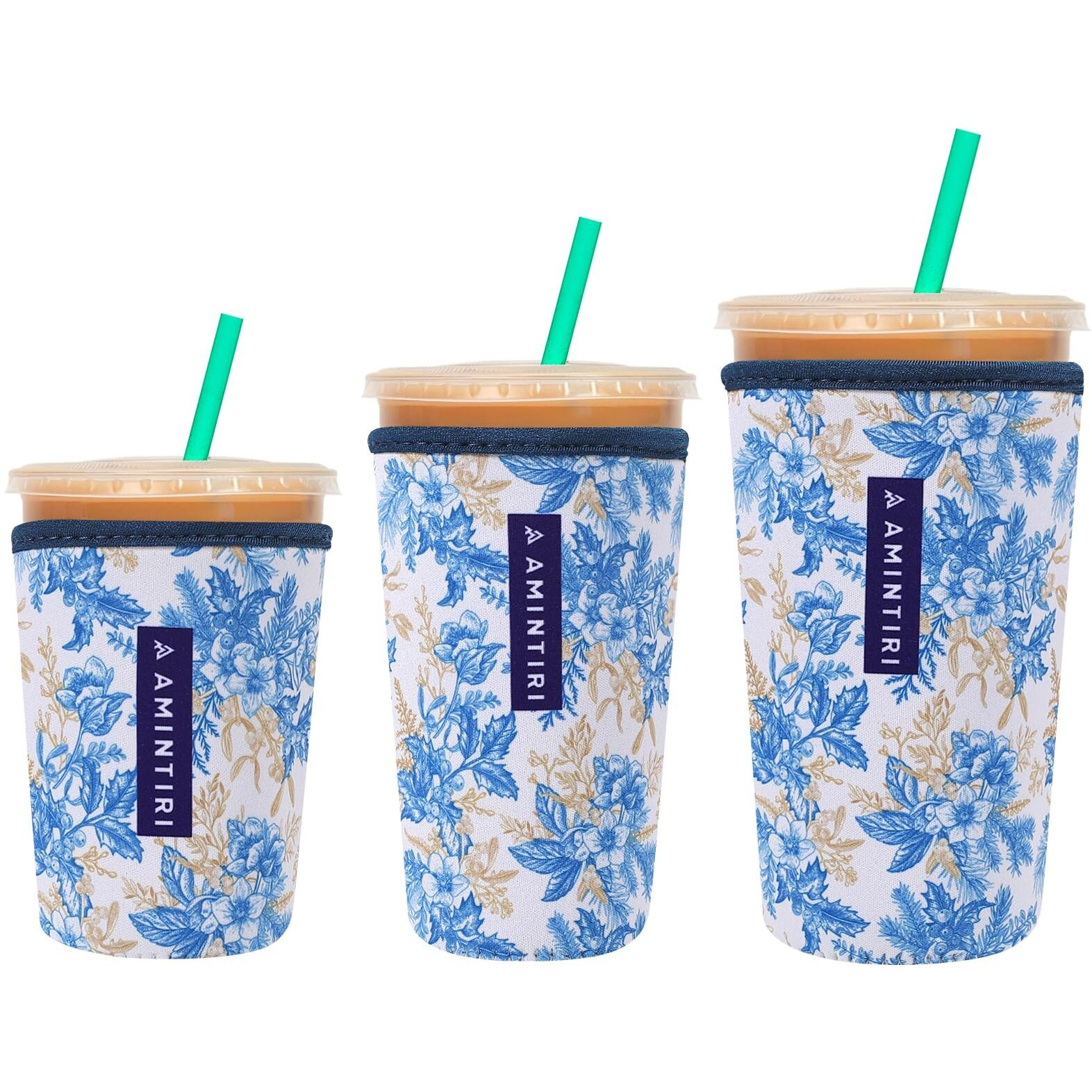 3 Pack Reusable Sleeve For Iced Coffee Cup  Coffee Neoprene Sleeve For Iced&Hot Drinks  Coffee Sleeve Compatible With Starbucks  Dunkin Coffee Cup. (Cherry&Daisy)