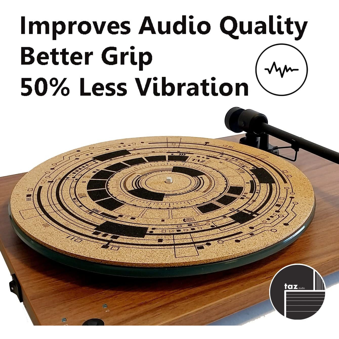 Tazstudio Premium Slipmat - Cork Turntable Mat [4Mm Thick] For Better Sound Support On Vinyl Lp Record Player - Cork Mat Original Geometric Design Psychedelic Geometric Analog Art-M9