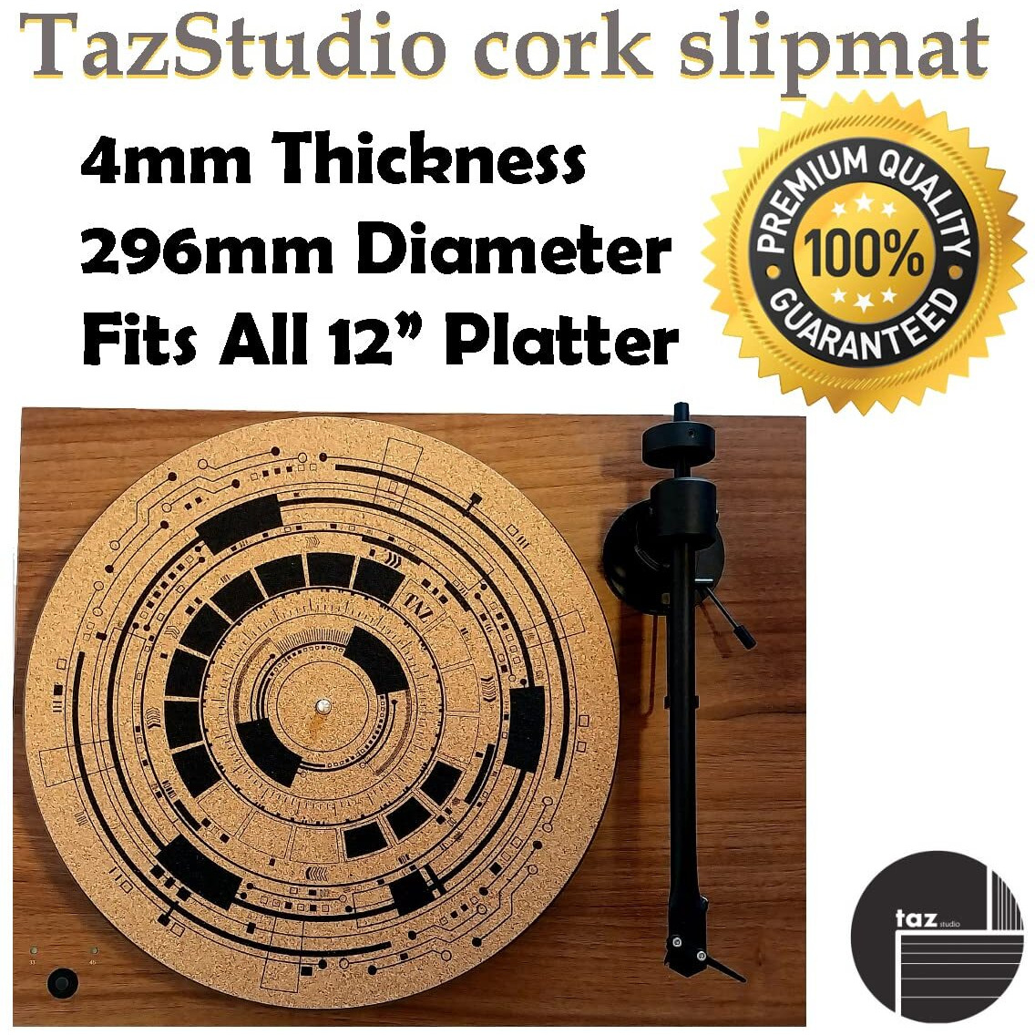 Tazstudio Premium Slipmat - Cork Turntable Mat [4Mm Thick] For Better Sound Support On Vinyl Lp Record Player - Cork Mat Original Geometric Design Psychedelic Geometric Analog Art-M9