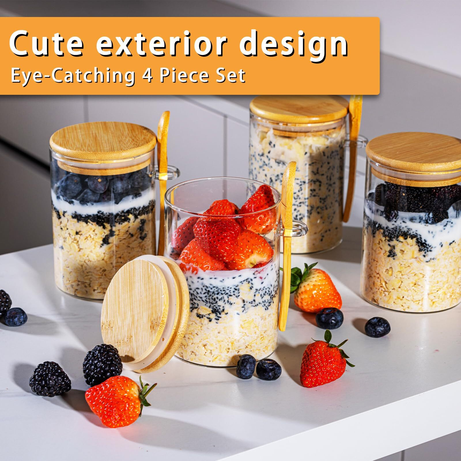 Mhdcly Overnight Oats Containers With Lids 16Oz Overnight Oats Jars 4 Pack  Oatmeal Cups Meal Prep Containers Glass Meal Prep Containers With Lids China Pudding Jars