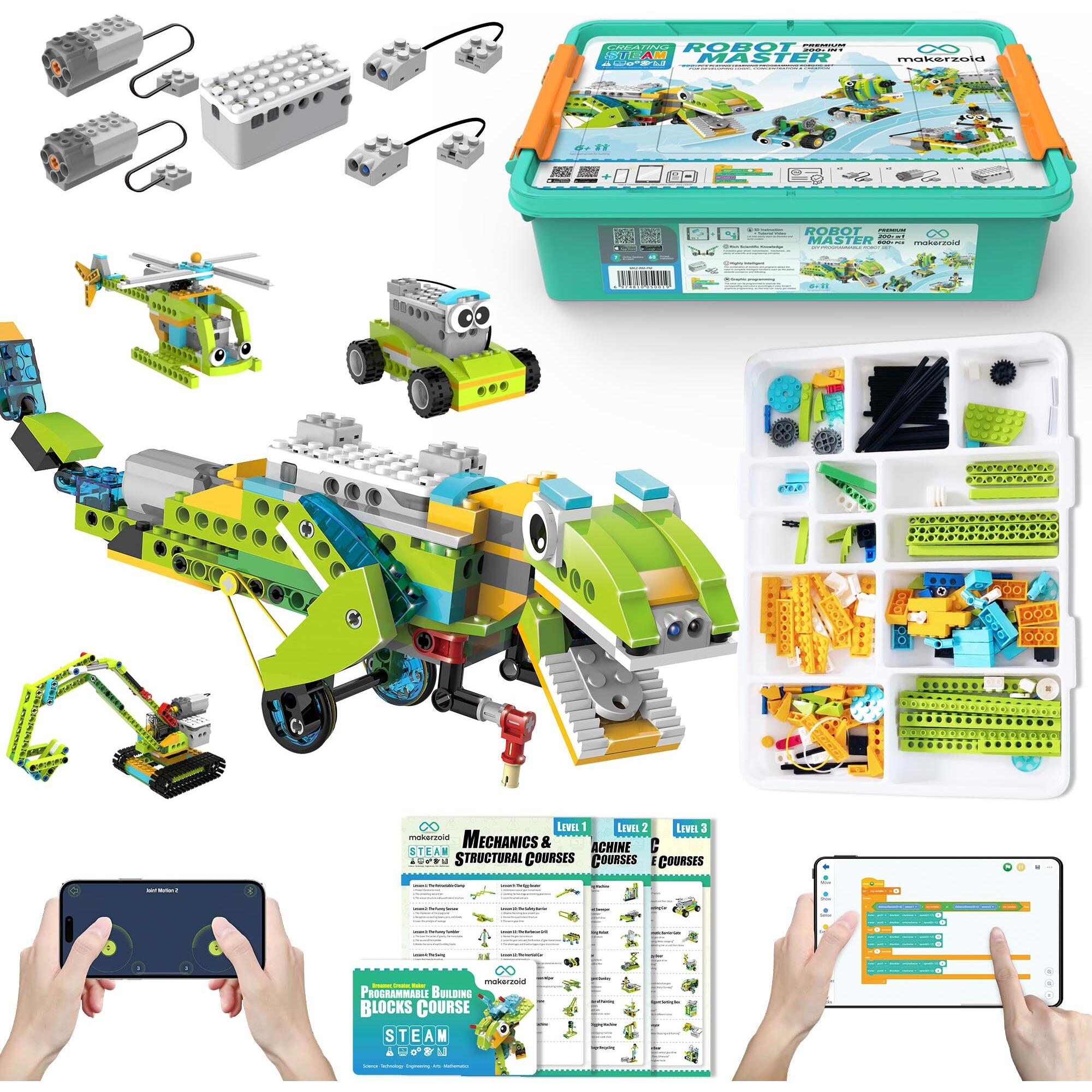Coding Robot Kit For Kids Ages 6+  200+ In 1 App Control Dinosaur Robot Toy  Educational Scratch Program Robotic Kit With 47 Video Courses Birthday Thanks Giving For Kids(600 Blocks)