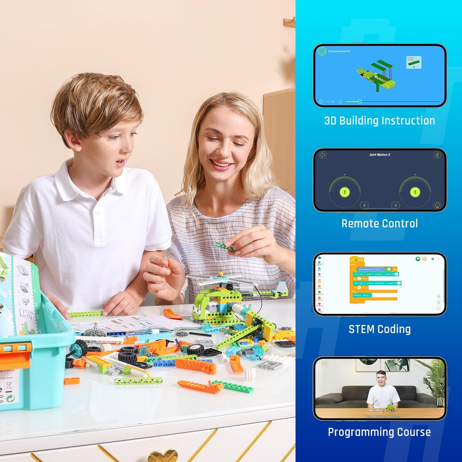 Coding Robot Kit For Kids Ages 6+  200+ In 1 App Control Dinosaur Robot Toy  Educational Scratch Program Robotic Kit With 47 Video Courses Birthday Thanks Giving For Kids(600 Blocks)