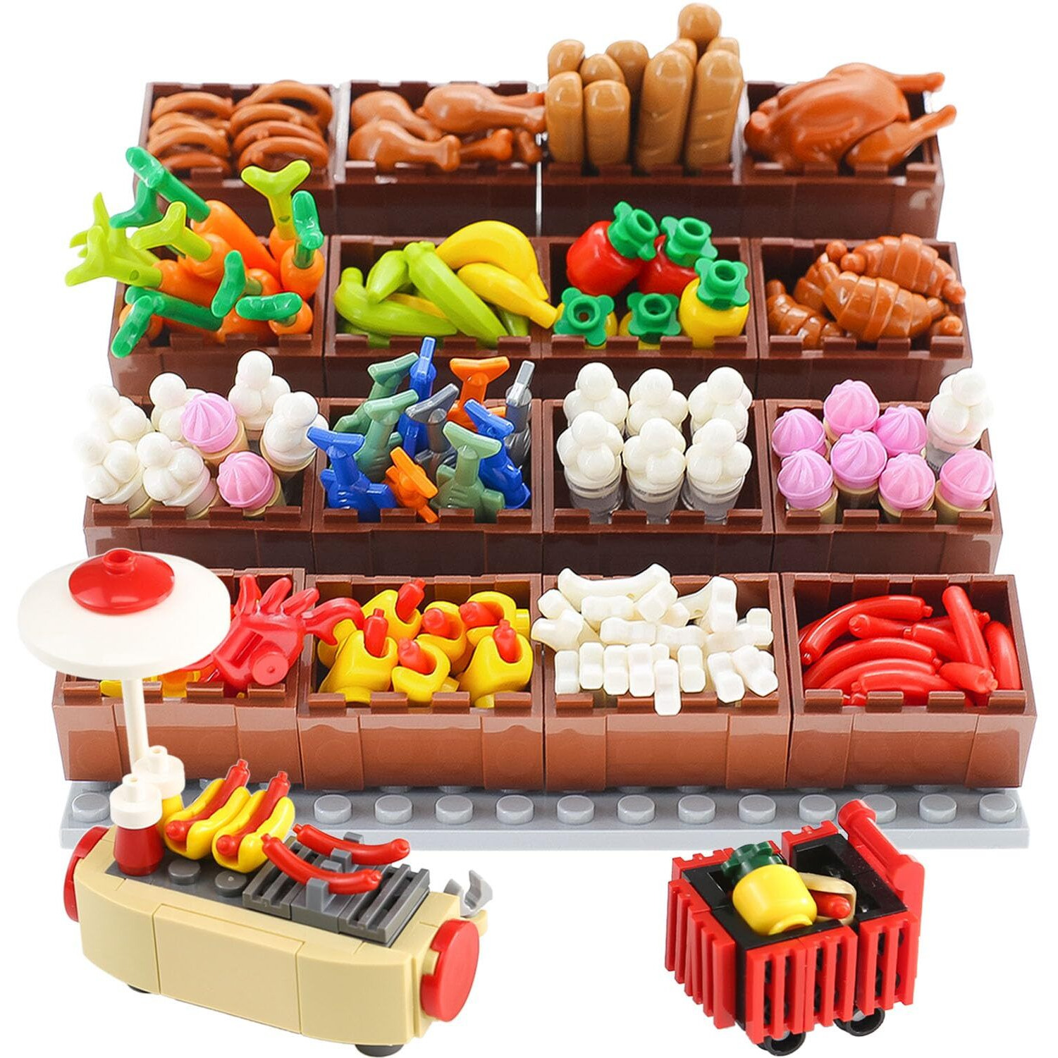 Brickbounty 190 Pcs Supermarket Building Block Set Compatible With City-Food  Restaurant-Kitchen Kit With Hotdog-Stall-Ice-Cream-Turkey-Banana Handcart Fish Crab