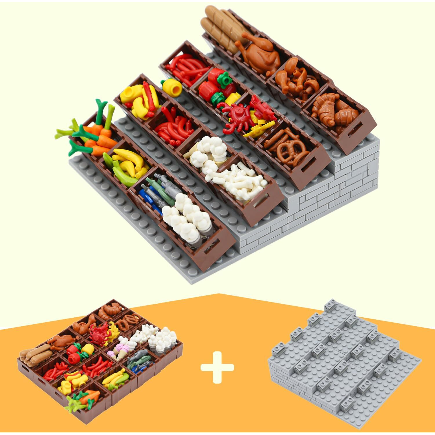 Brickbounty 190 Pcs Supermarket Building Block Set Compatible With City-Food  Restaurant-Kitchen Kit With Hotdog-Stall-Ice-Cream-Turkey-Banana Handcart Fish Crab
