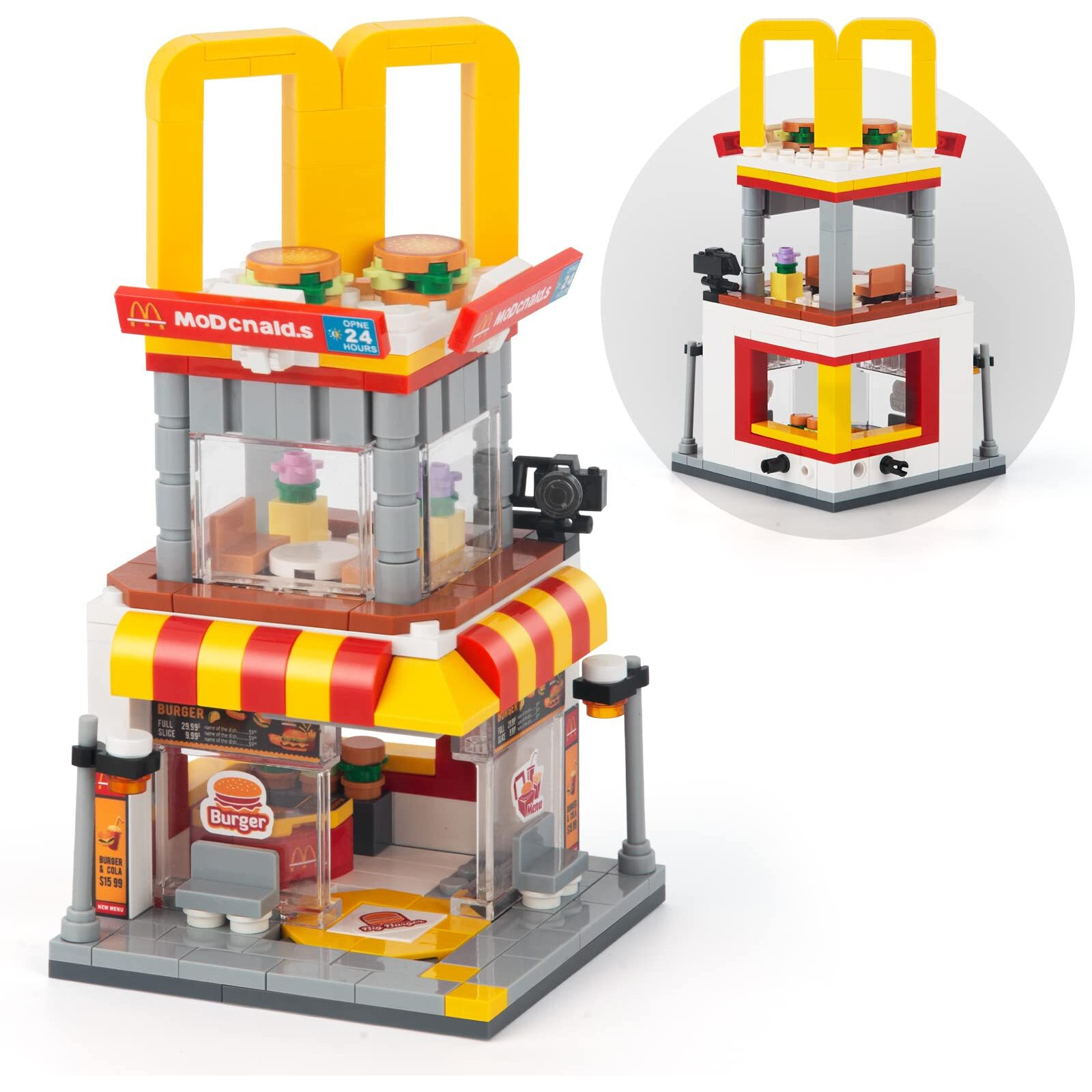 High Godo City Street View Burger Shop Building Set  Moc Creative Model Set Creative Model Diy Toys  Unique Home Decor  Ideas Birthday Holidays Toy Gift Kids Age 8+ (244Pcs)