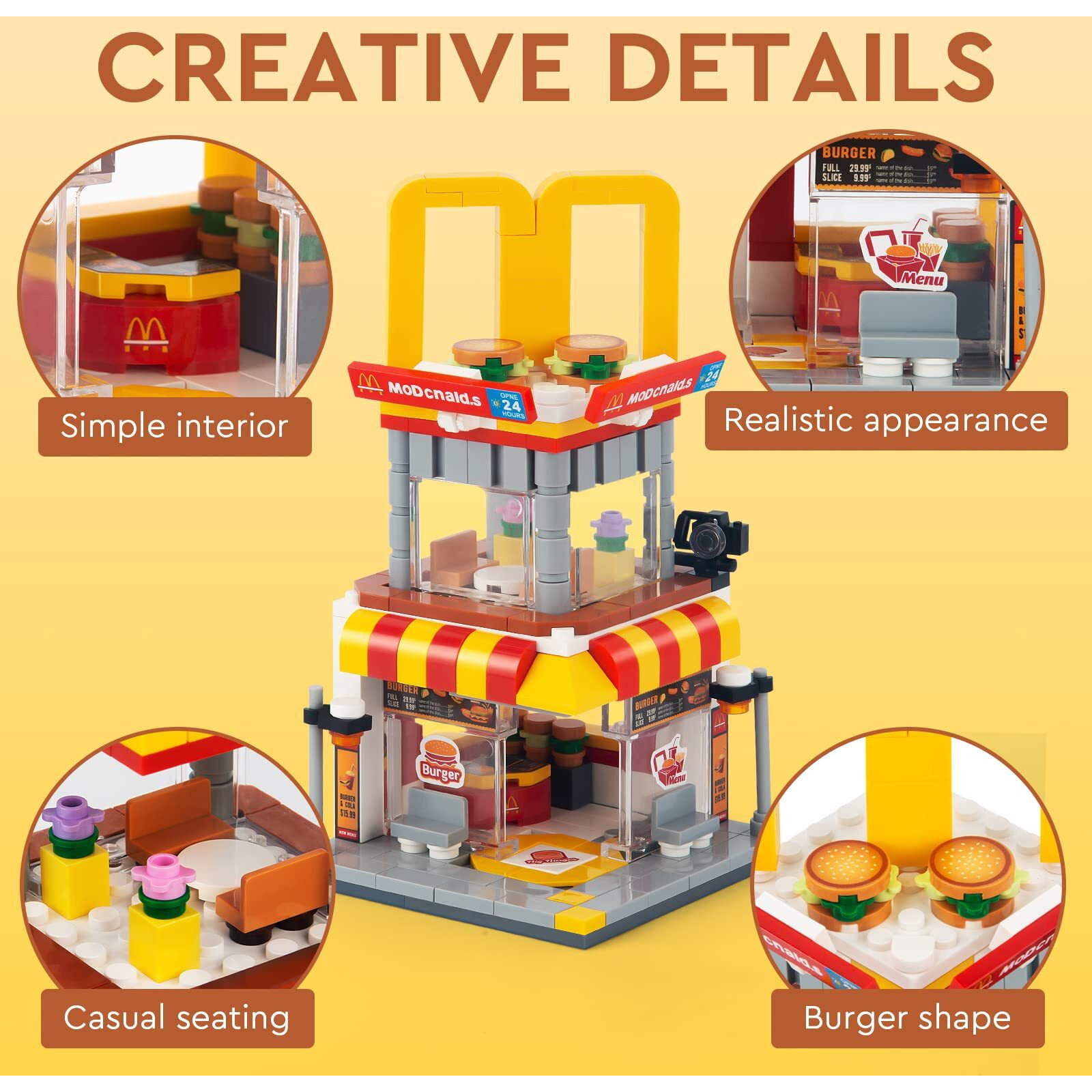 High Godo City Street View Burger Shop Building Set  Moc Creative Model Set Creative Model Diy Toys  Unique Home Decor  Ideas Birthday Holidays Toy Gift Kids Age 8+ (244Pcs)