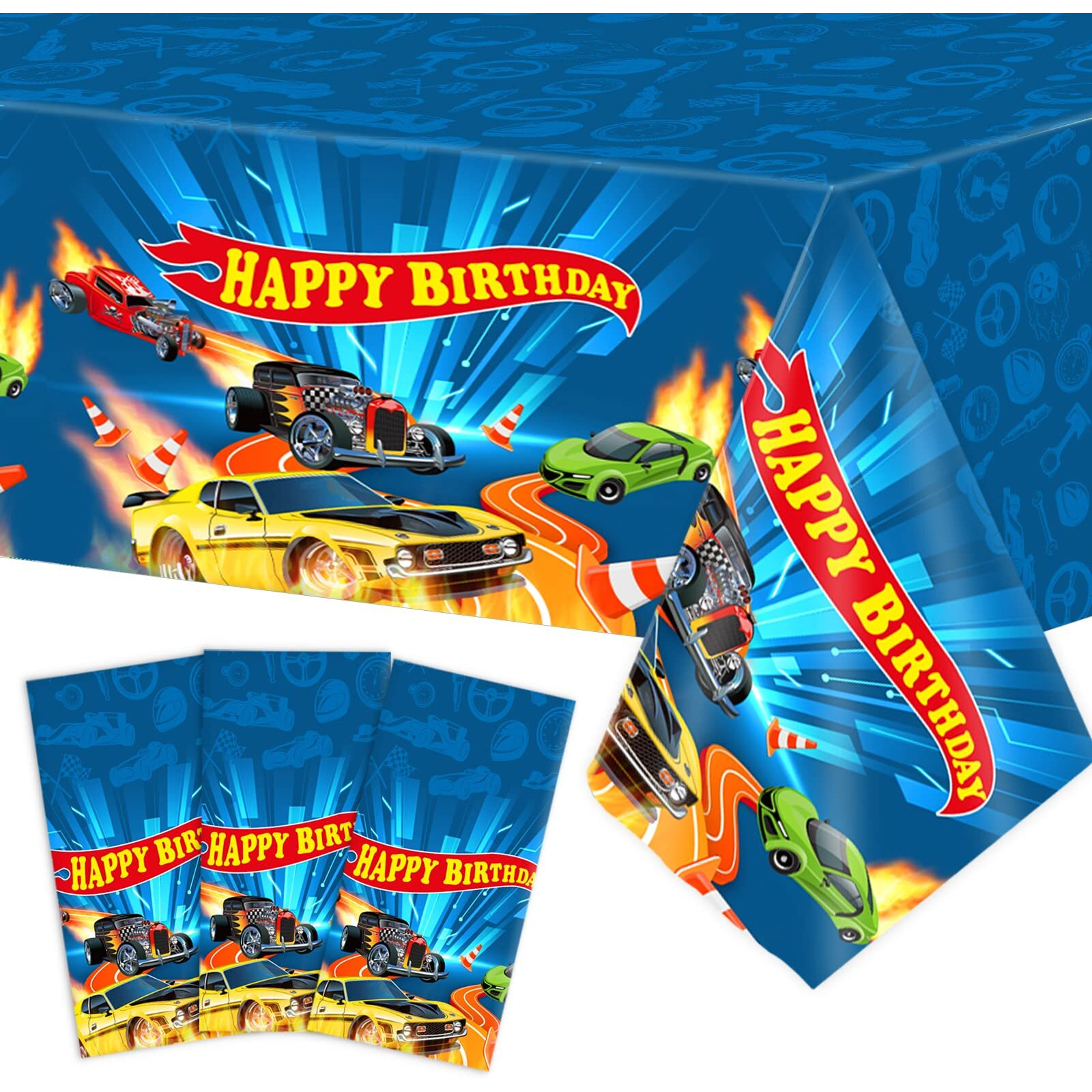 Wifunue 3Pieces Hot Car Themed Plastic Tablecloth Hot Race Car Birthday Party Plastic Table Covers For Kids Boys Racing Car Birthday Baby Shower Party Decorations Supplies 54X108Inch