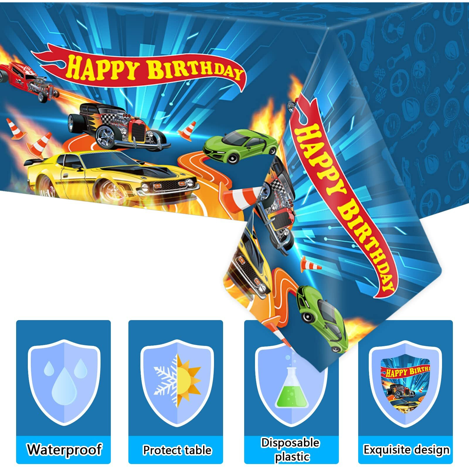 Wifunue 3Pieces Hot Car Themed Plastic Tablecloth Hot Race Car Birthday Party Plastic Table Covers For Kids Boys Racing Car Birthday Baby Shower Party Decorations Supplies 54X108Inch