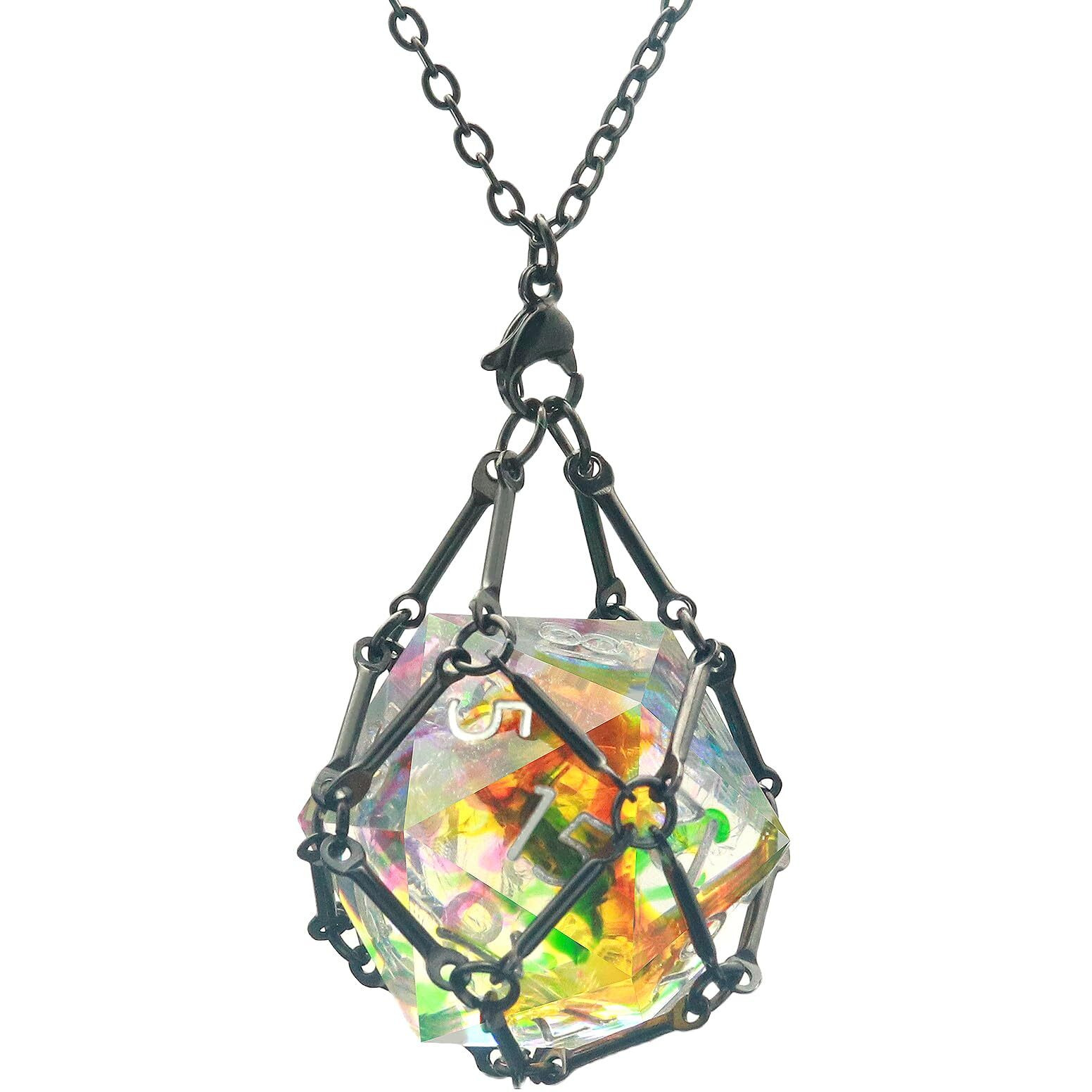Pjoy Dnd Dice Cage Necklace For D20 Dice Dungeons And Dragons Gamers Stainless Steel Cage Necklace Dnd Gifts-Black