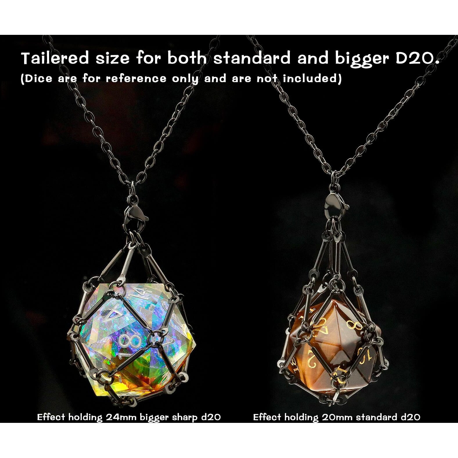 Pjoy Dnd Dice Cage Necklace For D20 Dice Dungeons And Dragons Gamers Stainless Steel Cage Necklace Dnd Gifts-Black