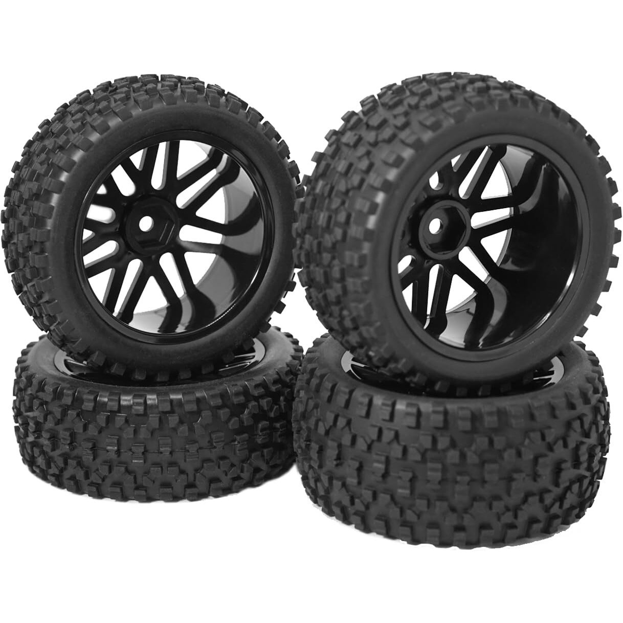 Vgoohobby 12Mm Hex Wheel Rims Mesh Shape Rubber Tires With Sponge 88Mm/3.46"" Replacement For 1/10 Rc Off-Road Car Truck Monster Black