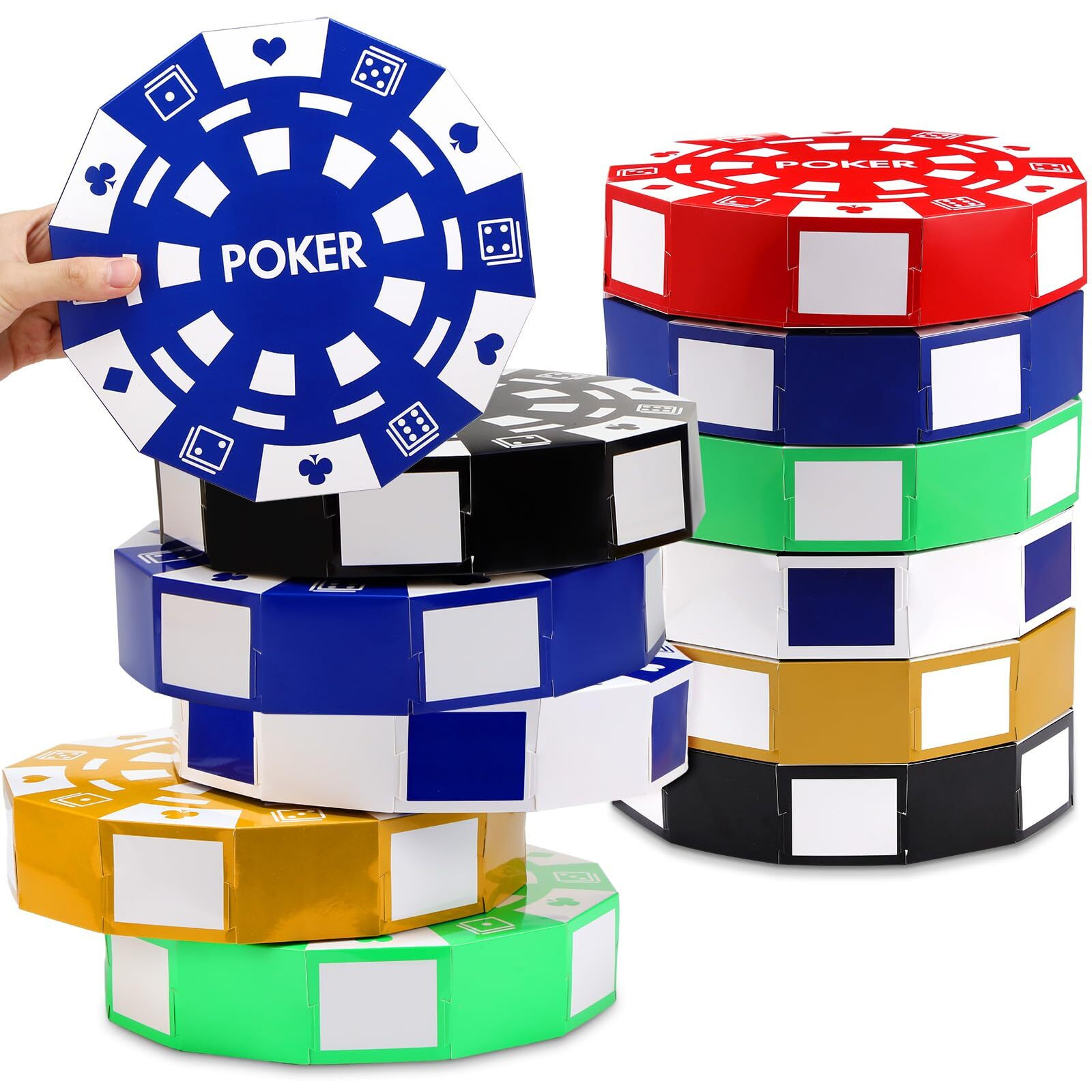 Silipull Casino Theme Party Decorations 9 Inch Large Poker Chip Favor Boxes Jumbo Chip Table Centerpiece For Game Night New Year Prom Party Supplies  Multicolor(12 Pcs)