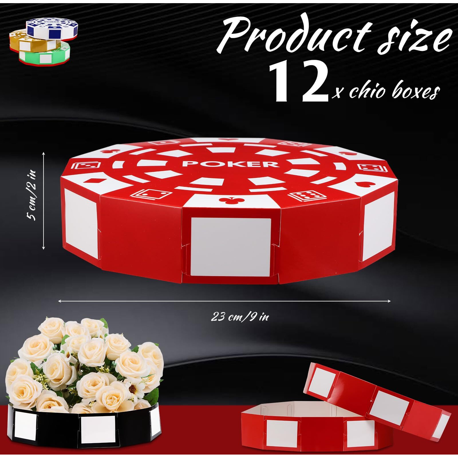 Silipull Casino Theme Party Decorations 9 Inch Large Poker Chip Favor Boxes Jumbo Chip Table Centerpiece For Game Night New Year Prom Party Supplies  Multicolor(12 Pcs)