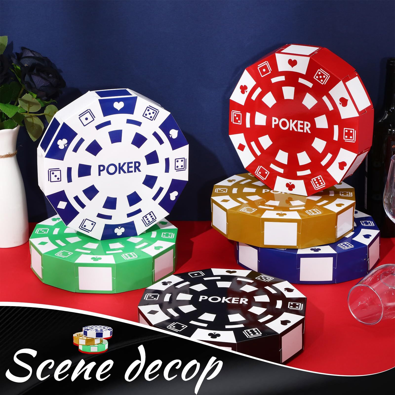 Silipull Casino Theme Party Decorations 9 Inch Large Poker Chip Favor Boxes Jumbo Chip Table Centerpiece For Game Night New Year Prom Party Supplies  Multicolor(12 Pcs)