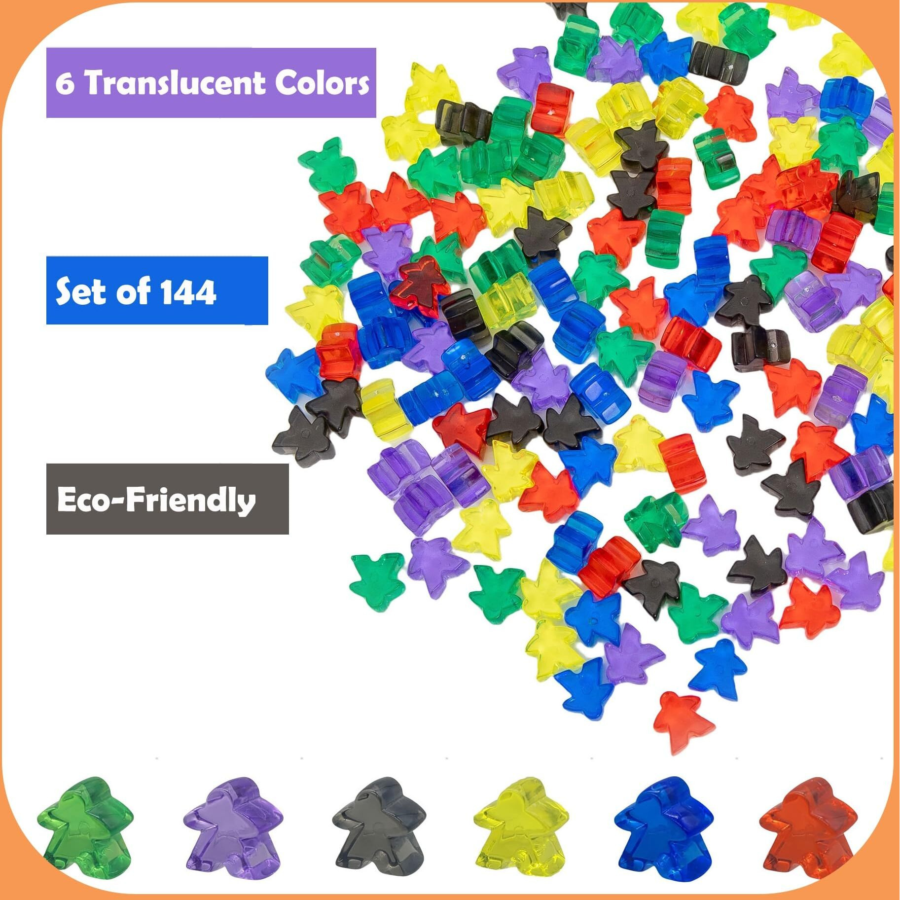 144 Pieces Meeples Game Tokens Game Pieces For Board Games Board Game Accessories With Portable Box(Translucent 6 Colors)