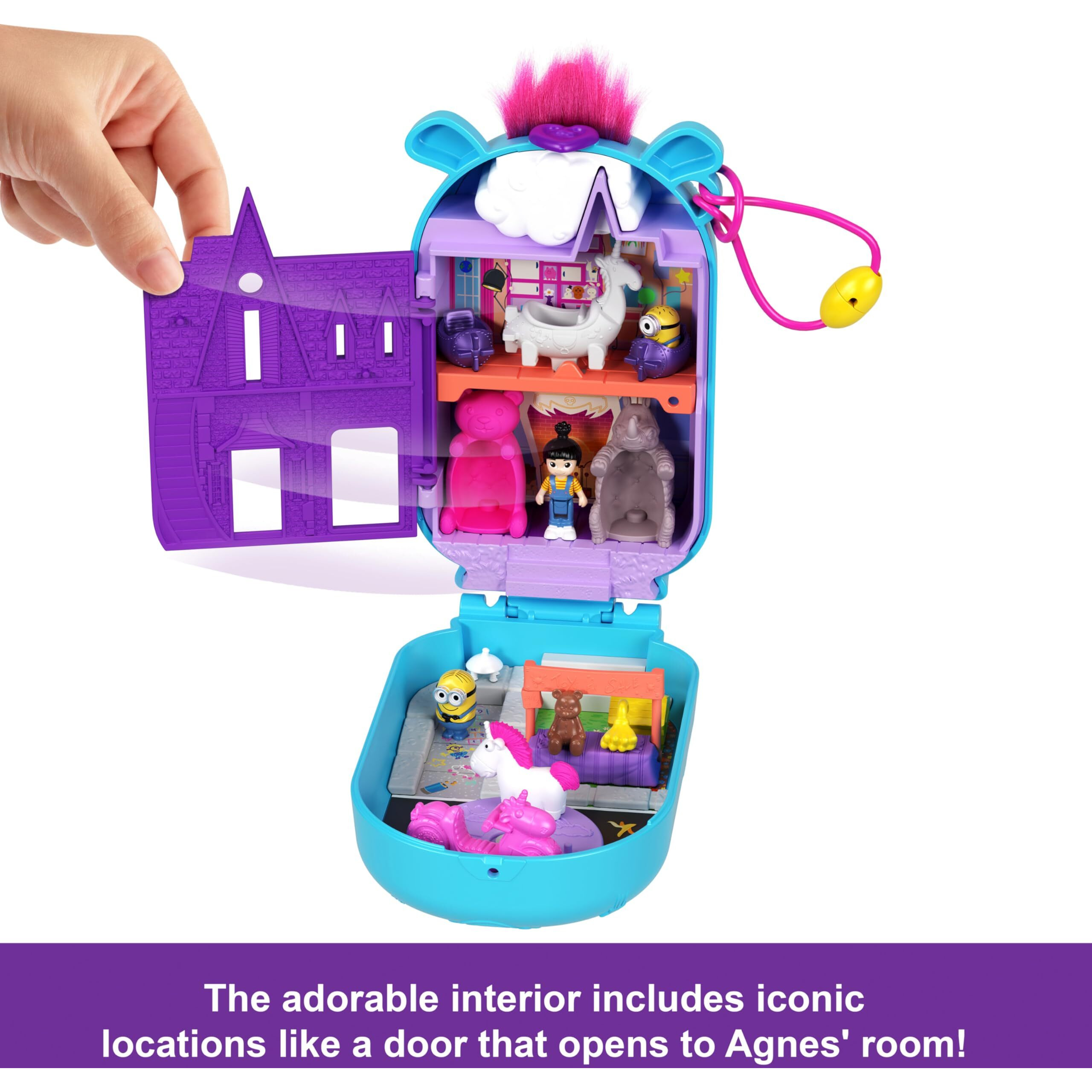 Polly Pocket Playset  1 Doll 2 Minions And Fluffy The Unicorn Toy  Minions Compact With 9 Accessories