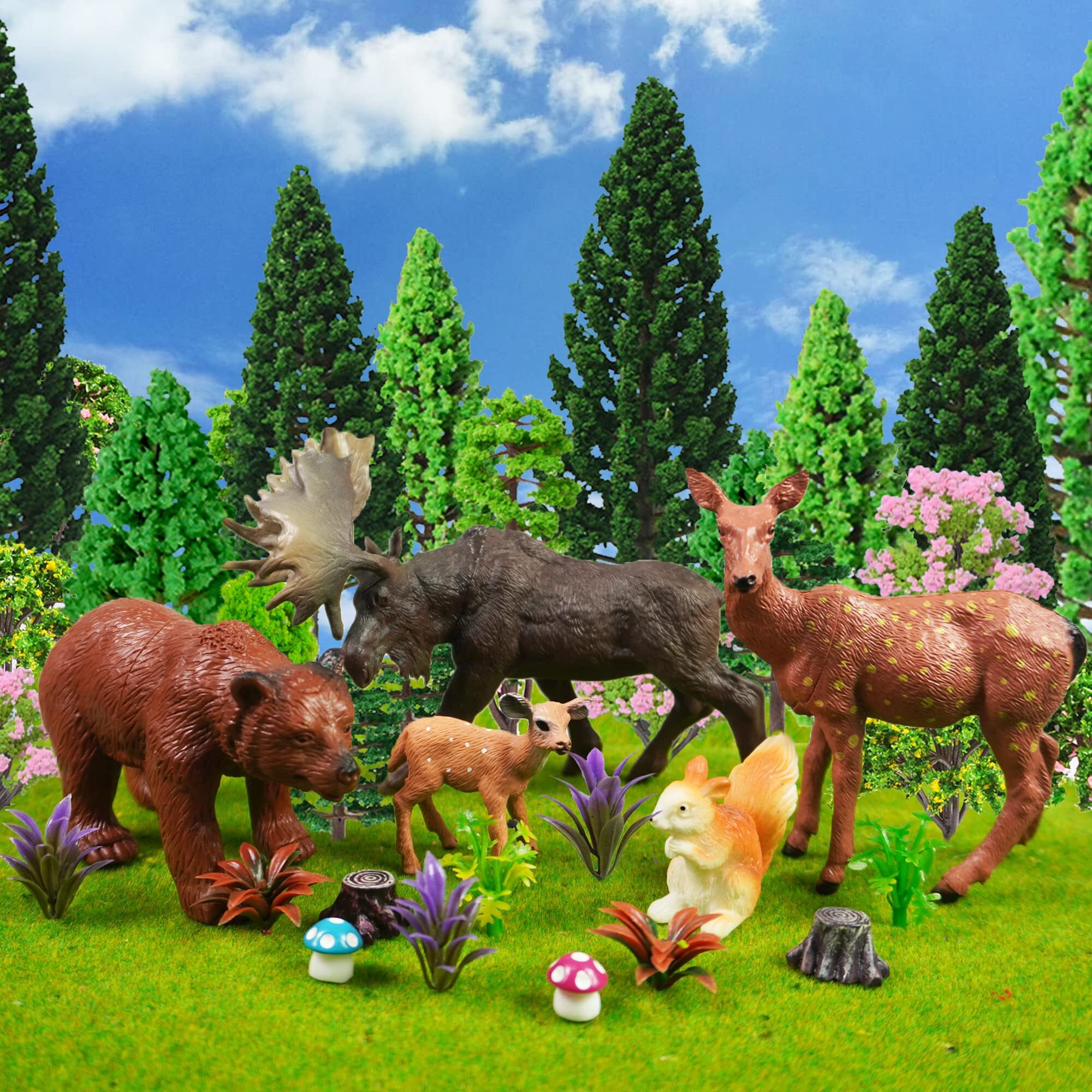 40 Pcs Woodland Animals Figures Model Trees  5 Pcs Animal Toy Figurines And 35 Pcs Mixed Plastic Trees Forest For Woodland Cake Toppers Decorations Birthday Party Supplies
