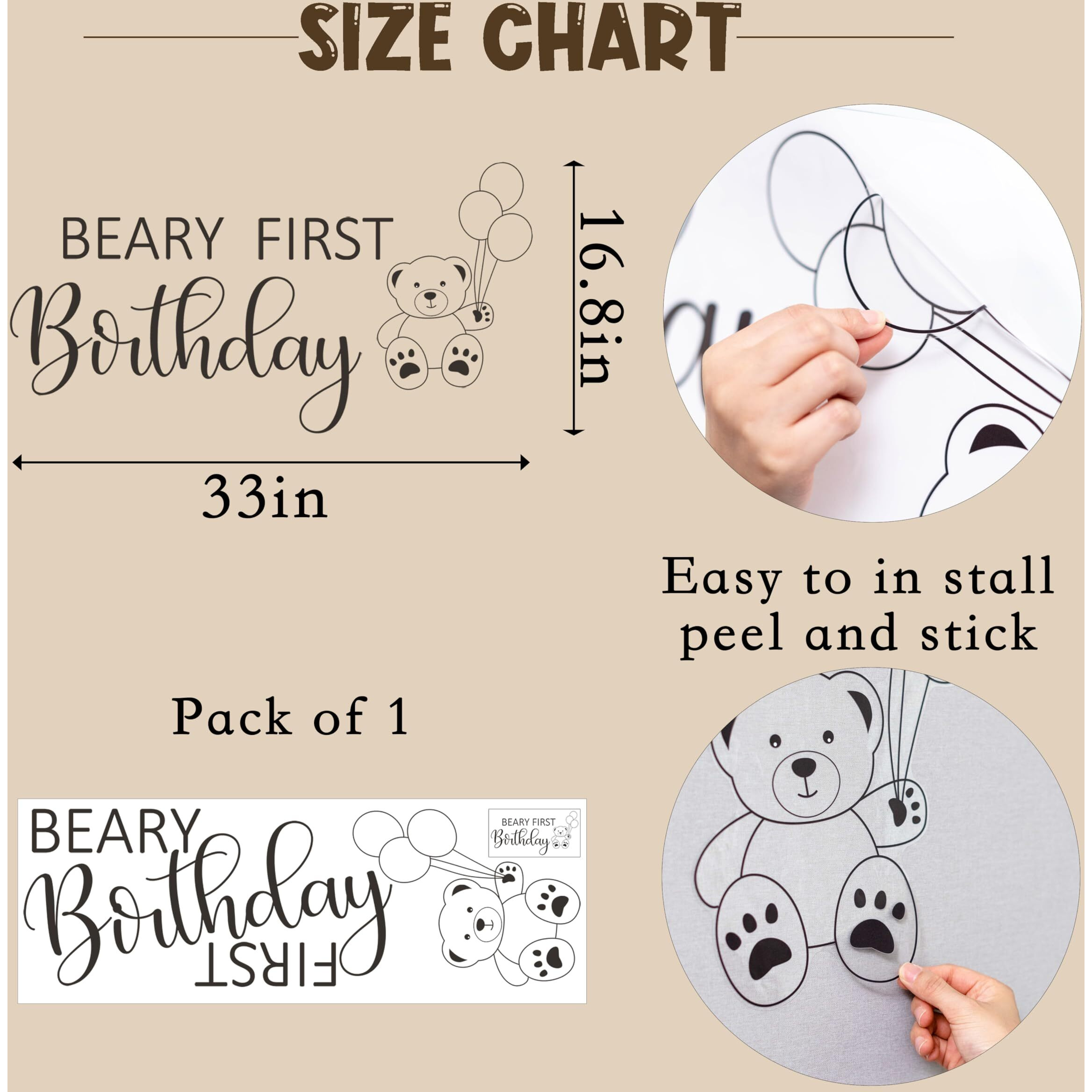 Beary First Birthday Wall Decal - Bear Themed Birthday Party Decorations Beary First Birthday Decal Beary Stickers