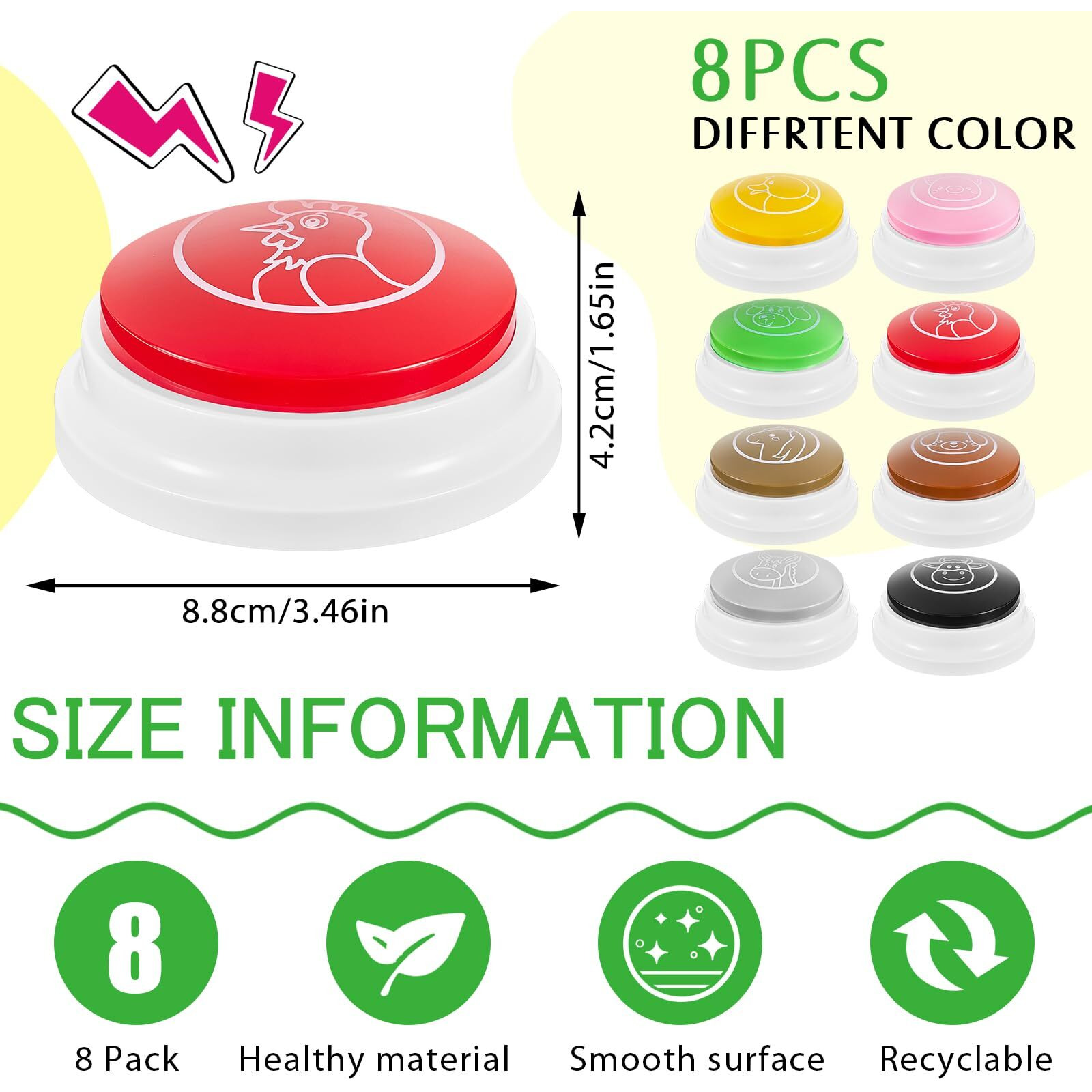 Syhood 8 Pcs Animal Answer Buzzers Game Show Buzzer Animal Sounds Button Assorted Sounds And Colors Buzzers Gifts For Back To School Team Family Game And Trivia Nights(Classic Style)