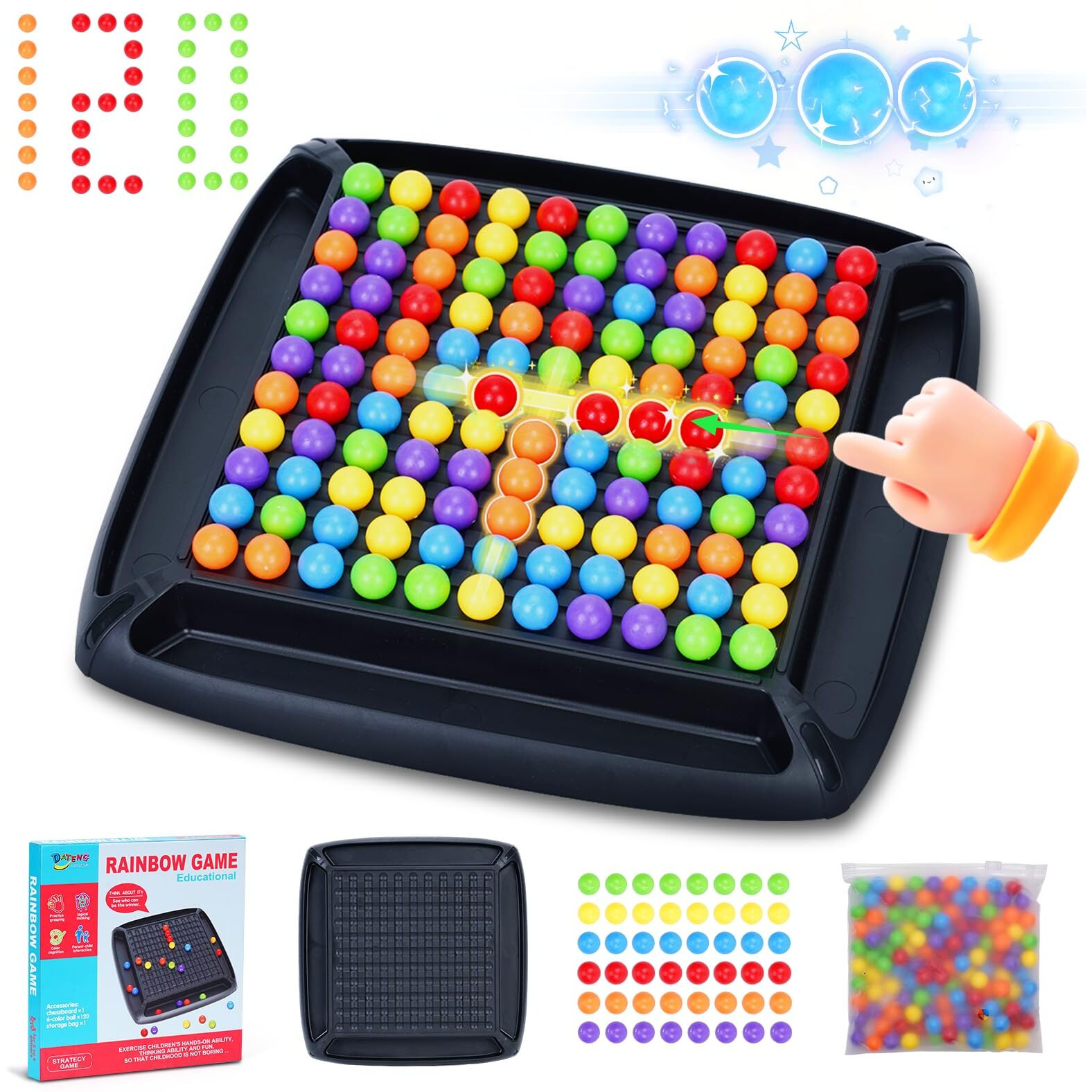 Gencokok 120Pcs Intellectual Chessboard - Dual Duel  Strategy Board Games Chess Board With 120 Rainbow Ball  Fun Table Top Strategy Game  Strategy Board Games Chess Board For Kids & Adults (D)