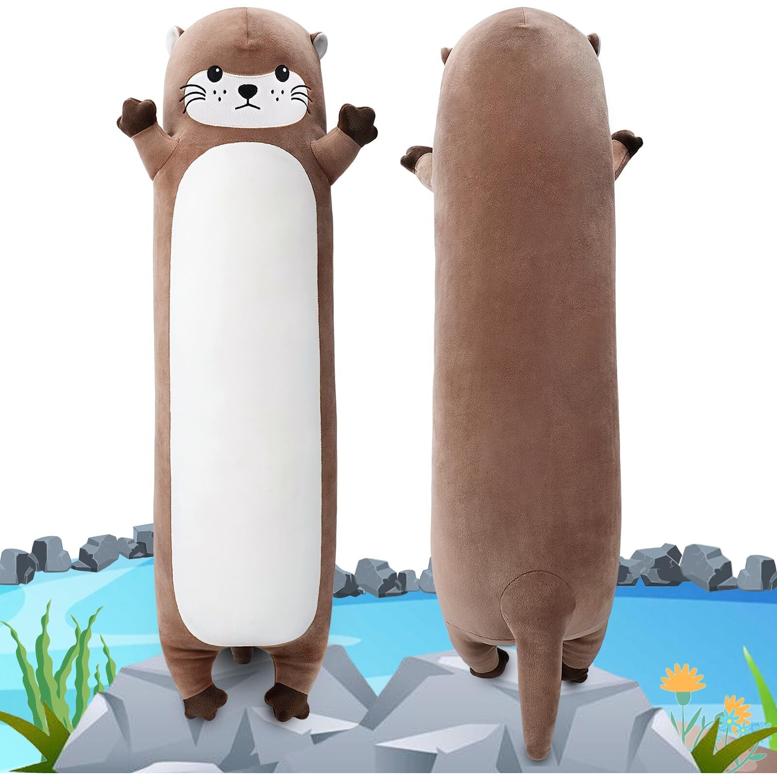 Sprinqdawin Large Otter Stuffed Animal 20  Long Otter Plush Cute Plushies Animal Body Pillow Kawaii Big Plush Toys Animal Gifts Animal Sleeping Hugging Pillow Cushion For Kids Adults Birthday