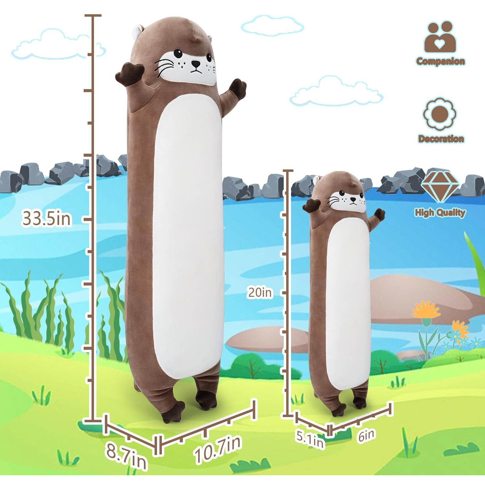 Sprinqdawin Large Otter Stuffed Animal 20  Long Otter Plush Cute Plushies Animal Body Pillow Kawaii Big Plush Toys Animal Gifts Animal Sleeping Hugging Pillow Cushion For Kids Adults Birthday