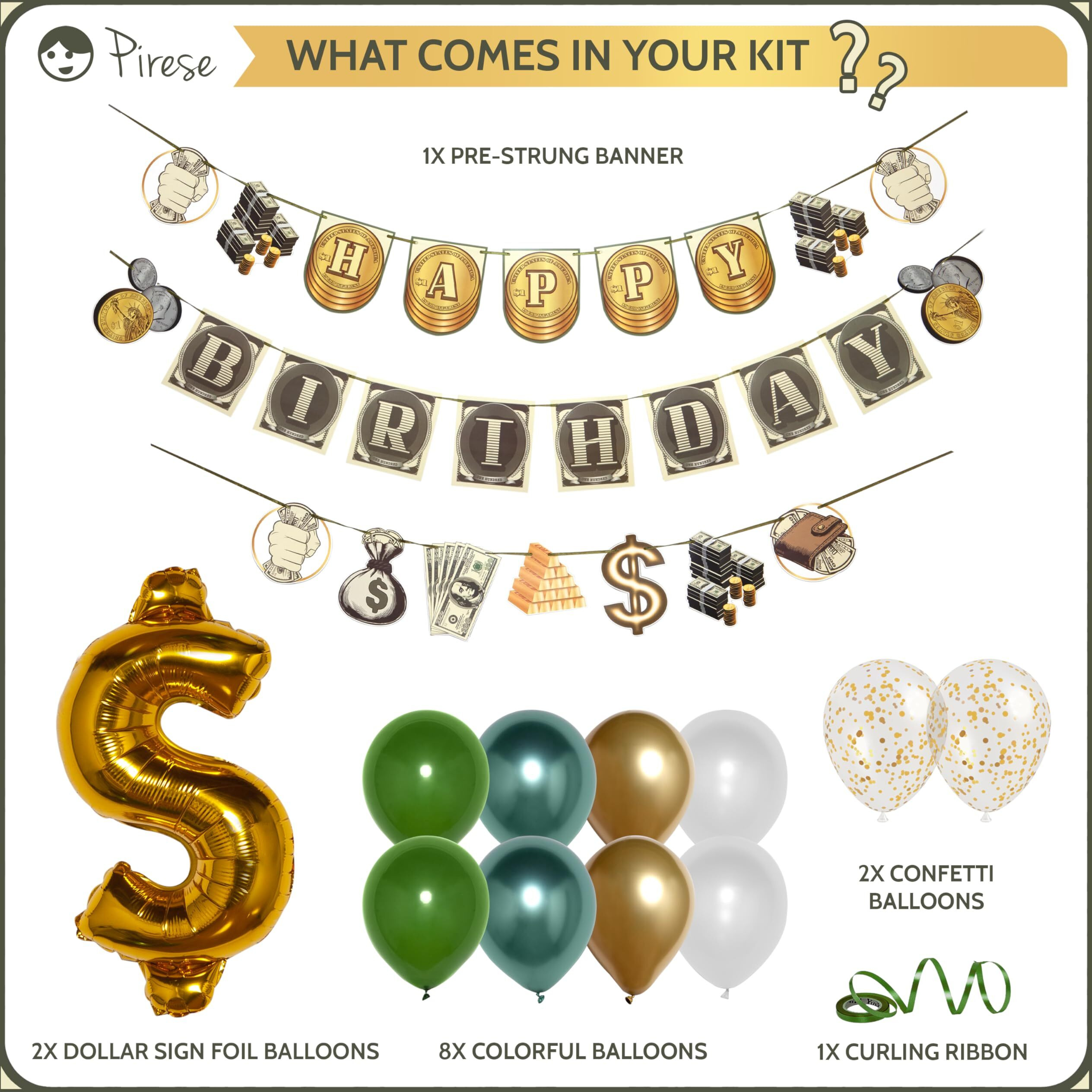 Pirese Money Happy Birthday Banner  Money Birthday Decorations  Money Party Decorations