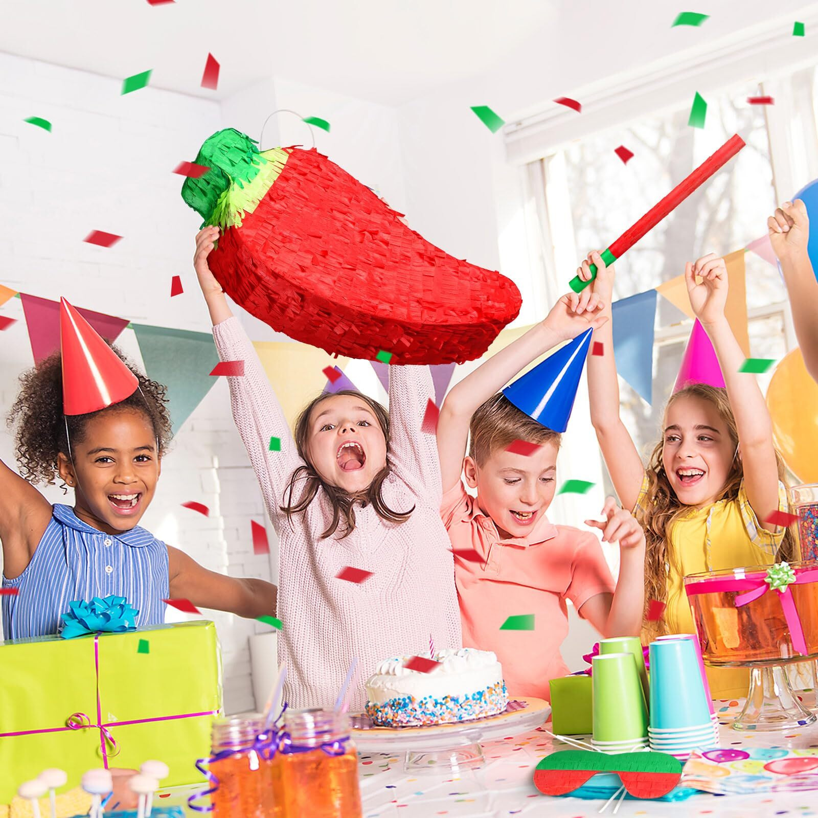 Meooeck Red Chili Pepper Piata With Piata Stick And Blindfold  Fiesta Piata Funny Piata For Hot Pepper Festival Chili Pepper Themed Birthday Party Supplies Decoration  13.39 X 6.3 X 3 Inch