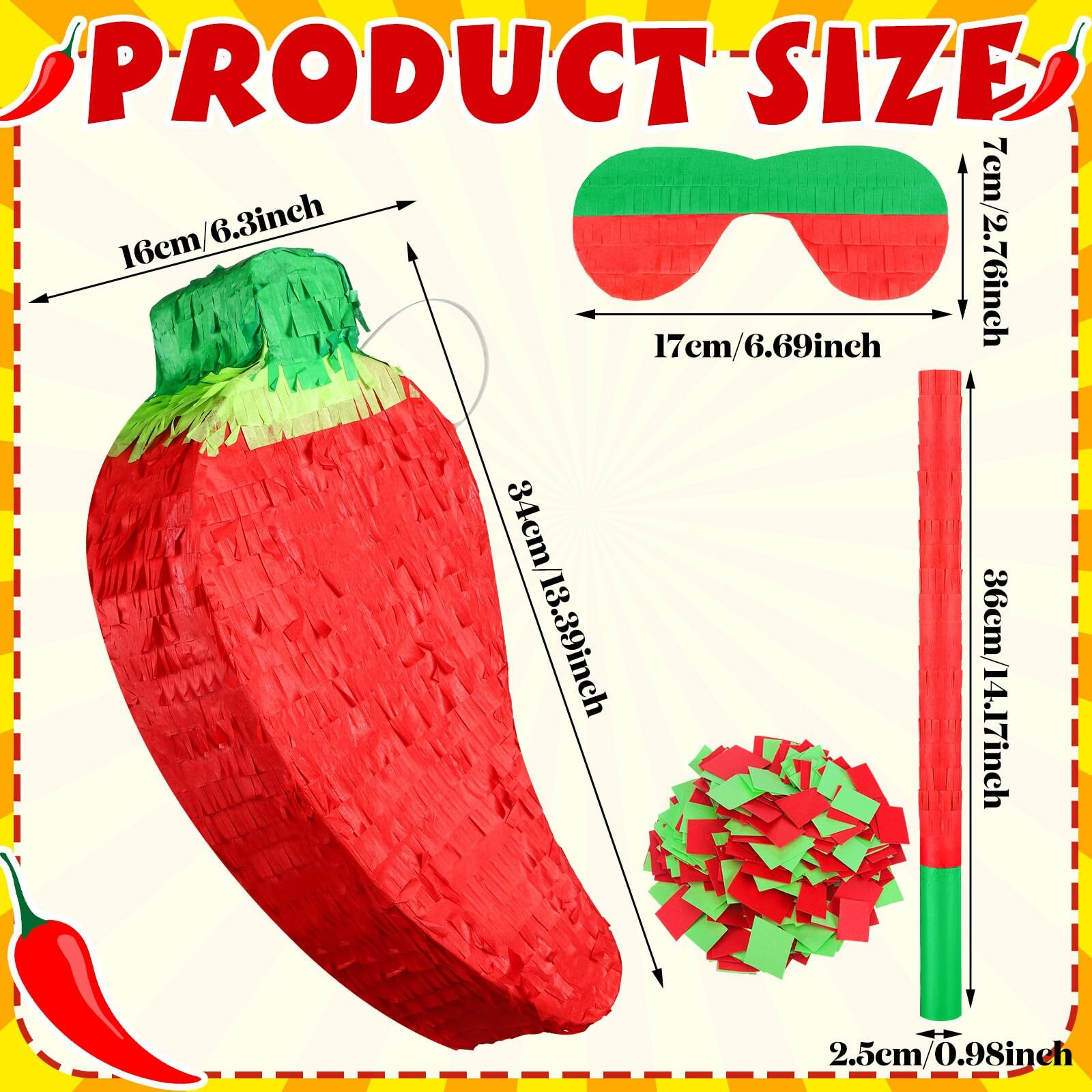 Meooeck Red Chili Pepper Piata With Piata Stick And Blindfold  Fiesta Piata Funny Piata For Hot Pepper Festival Chili Pepper Themed Birthday Party Supplies Decoration  13.39 X 6.3 X 3 Inch