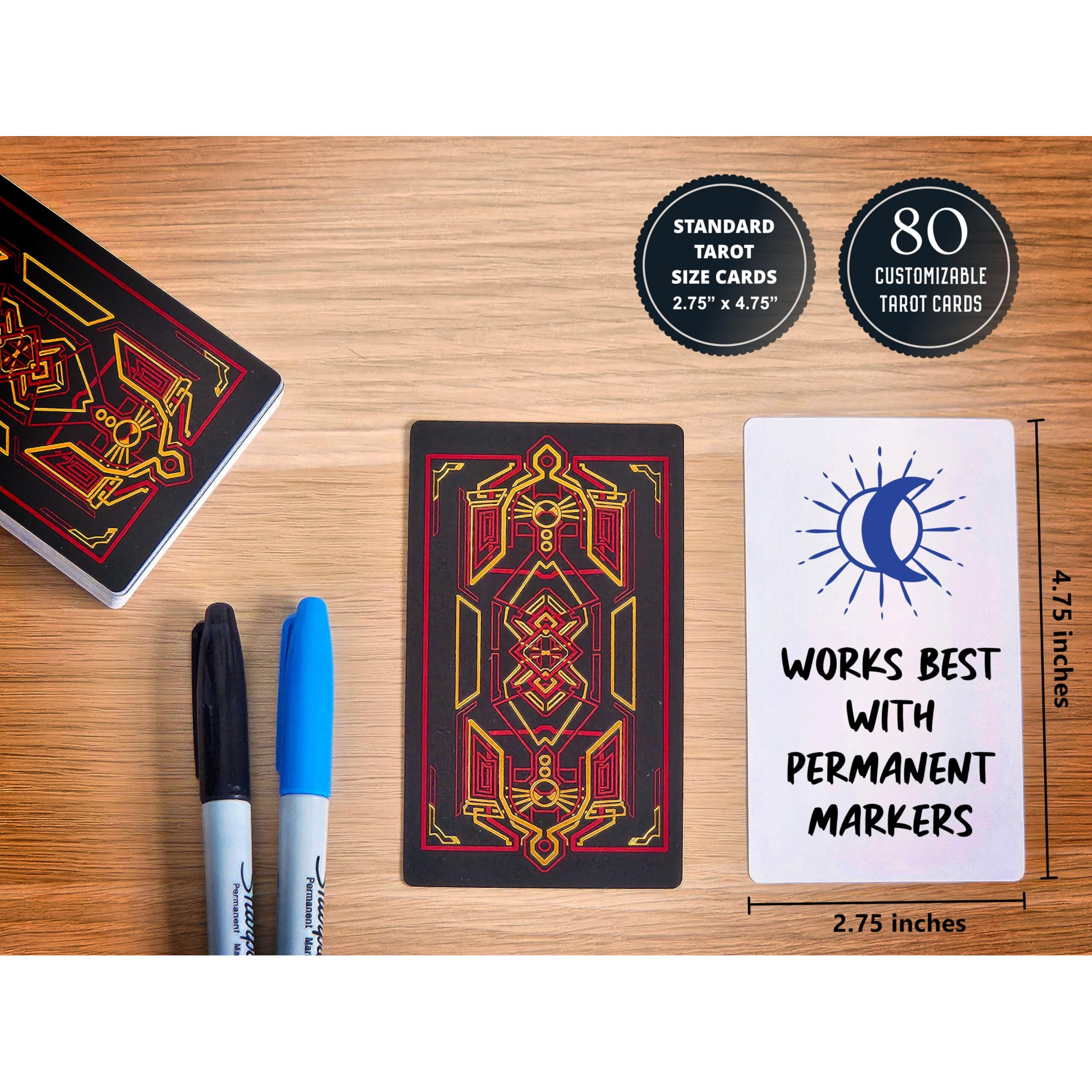 Metaphoracle Blank Tarot Cards With Design On Back - Diy Deck Of 80 Cards To Create Your Own Oracle Tarot Deck - Sacred Geometry Design With Metallic Gold Foil - 4.75 Inches X 2.75 Inches (Red)