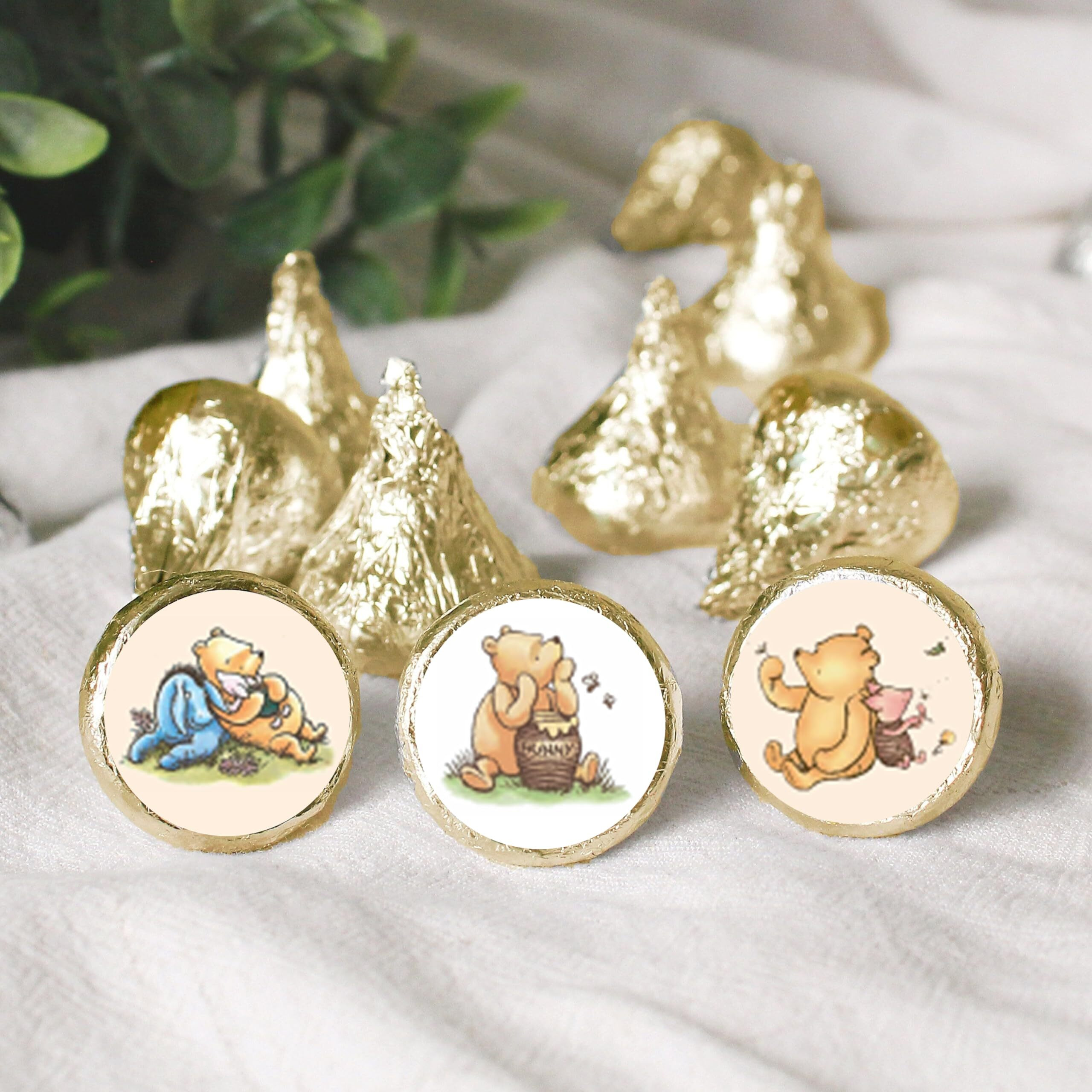108 Pcs Winnie Stickers Mini Candy Labels Pooh Thank You Sticker Cute Winnie Baby Shower Decorations Birthday Party Decoration Supplies