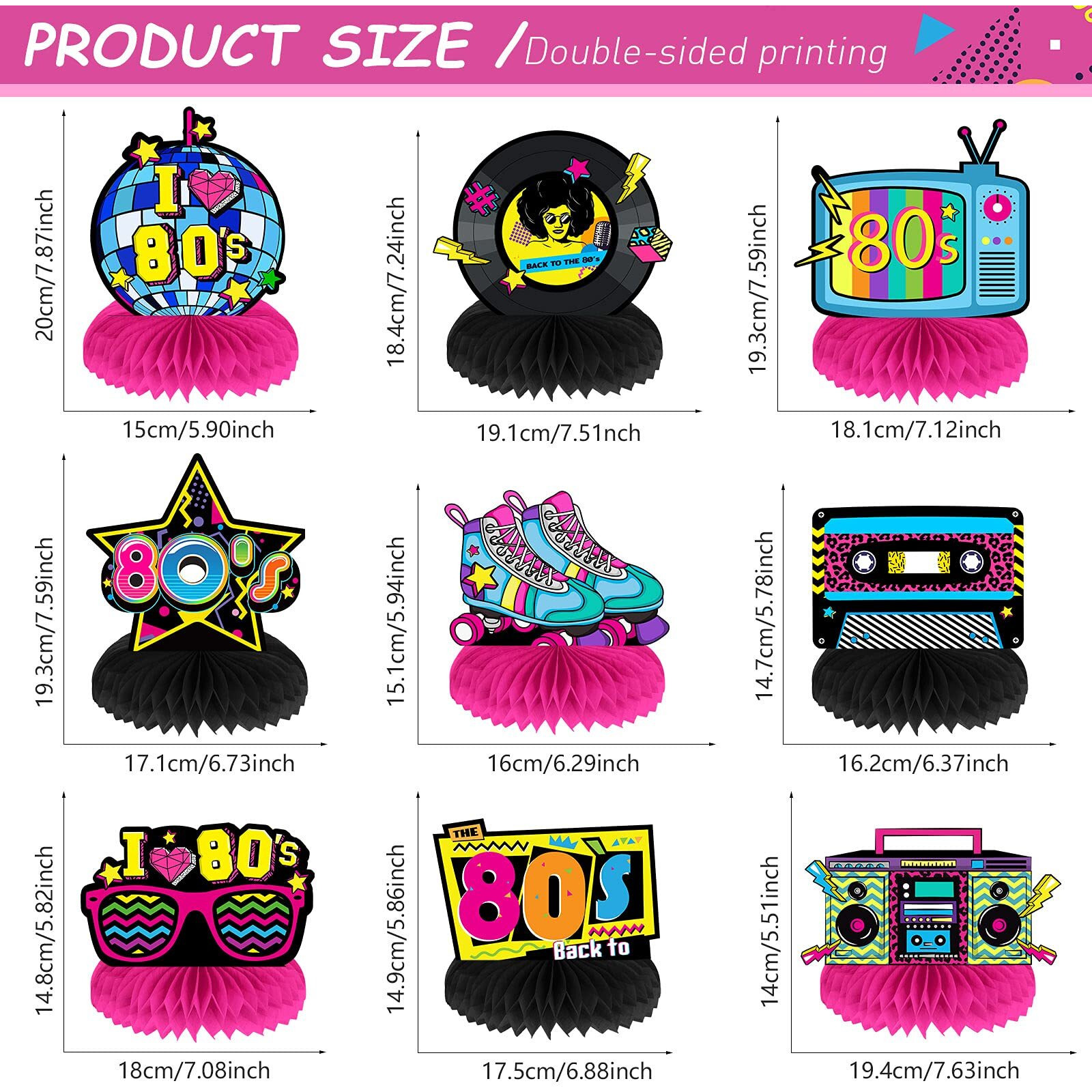 9 Pieces 80's Honeycomb Centerpieces 80's Party Table Centerpieces 80's Retro Table Decorations Table Toppers Retro Hip Hop Party Supplies Decor For 80S Themed Party Hip Hop Party Birthday