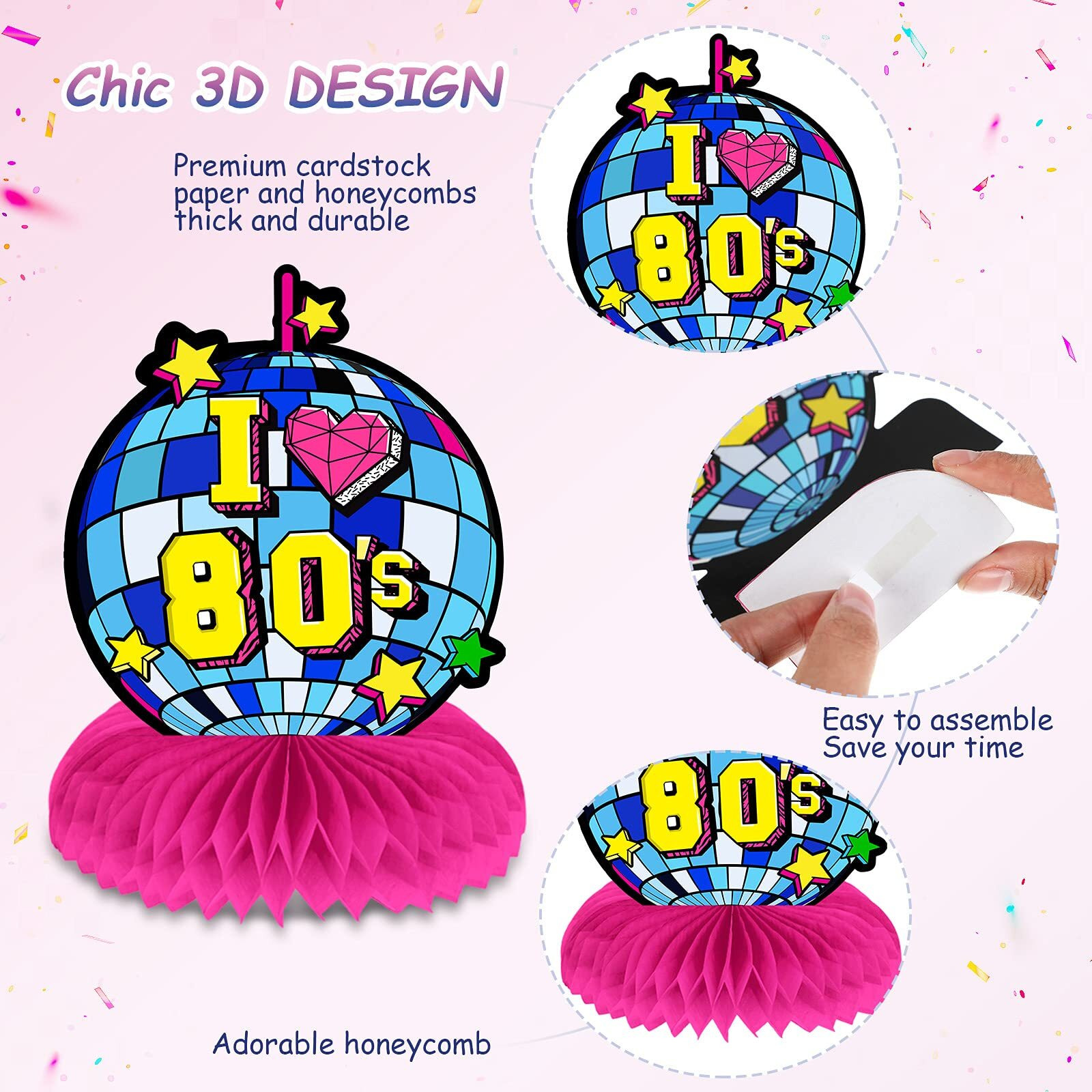 9 Pieces 80's Honeycomb Centerpieces 80's Party Table Centerpieces 80's Retro Table Decorations Table Toppers Retro Hip Hop Party Supplies Decor For 80S Themed Party Hip Hop Party Birthday