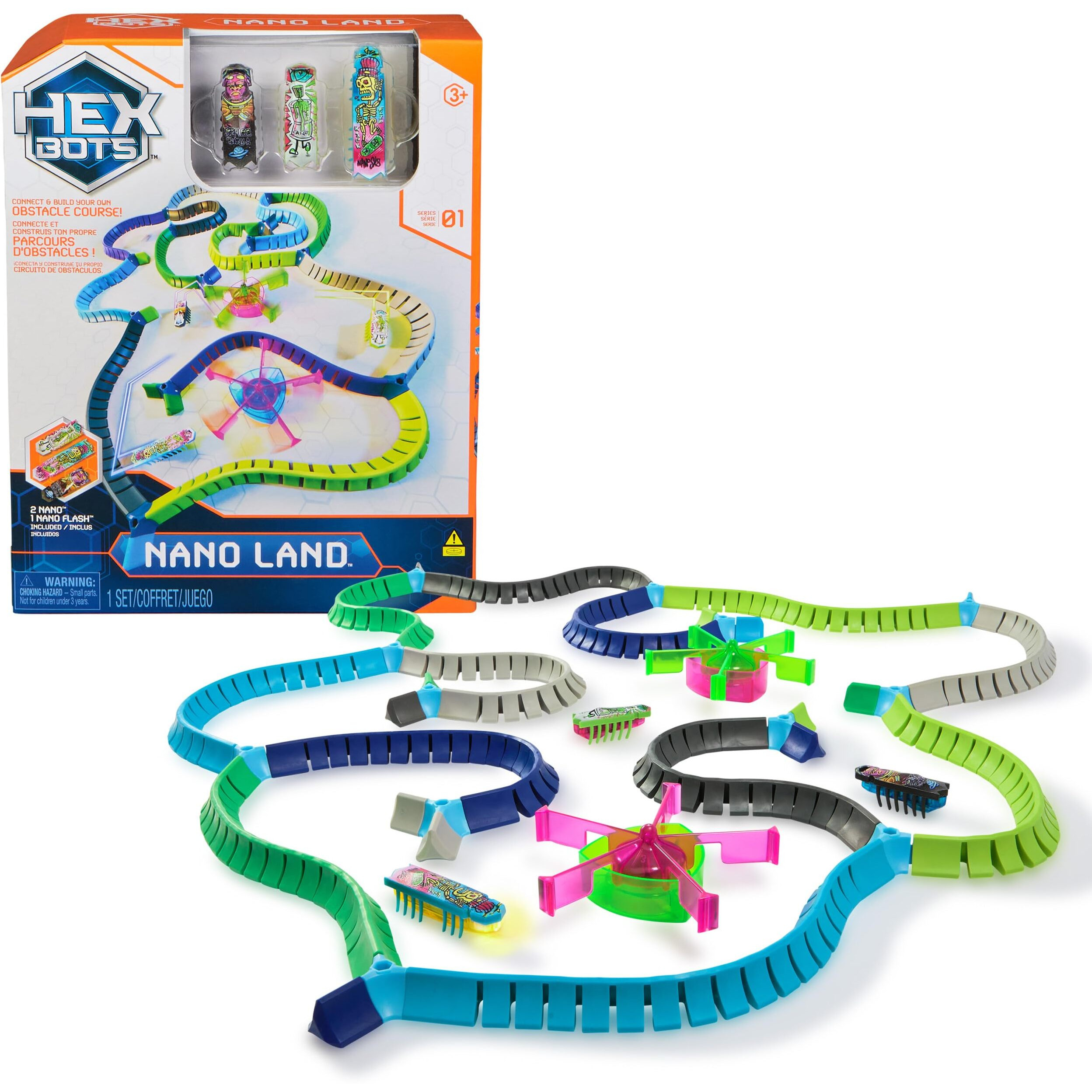 Hex Bots Nano Land  Sensory Toys For Kids & Cats With Over 40 Pieces & 3 Nano Bots  Toy Playsets & Mini Robot Toy For Kids Ages 3 & Up  Batteries Included