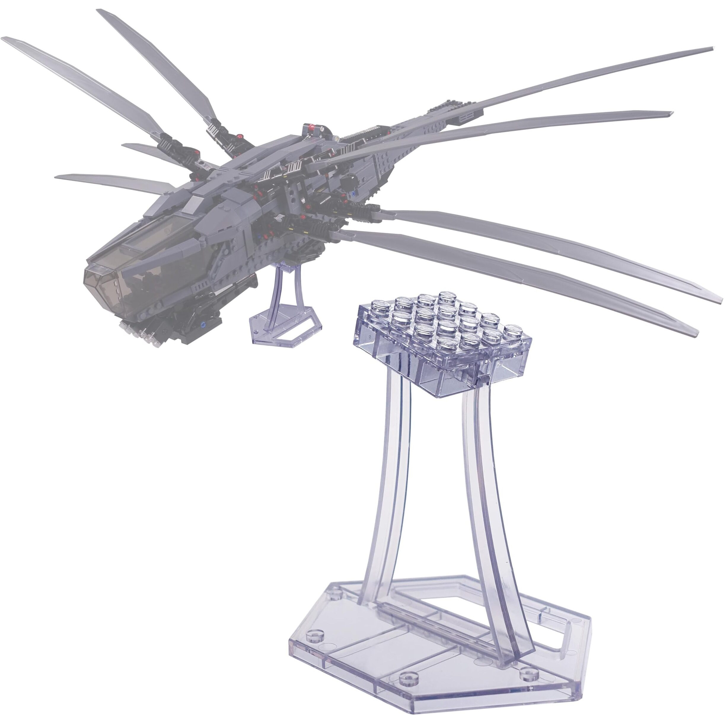 Display Stand For Lego 10327 Icons Dune Atreides Royal Ornithopter  75021 7676 7163 75354 Gunship Kit  43217 Up House  For Speed Champions Etc. Plastic Transparent Angled Display Stand Only.