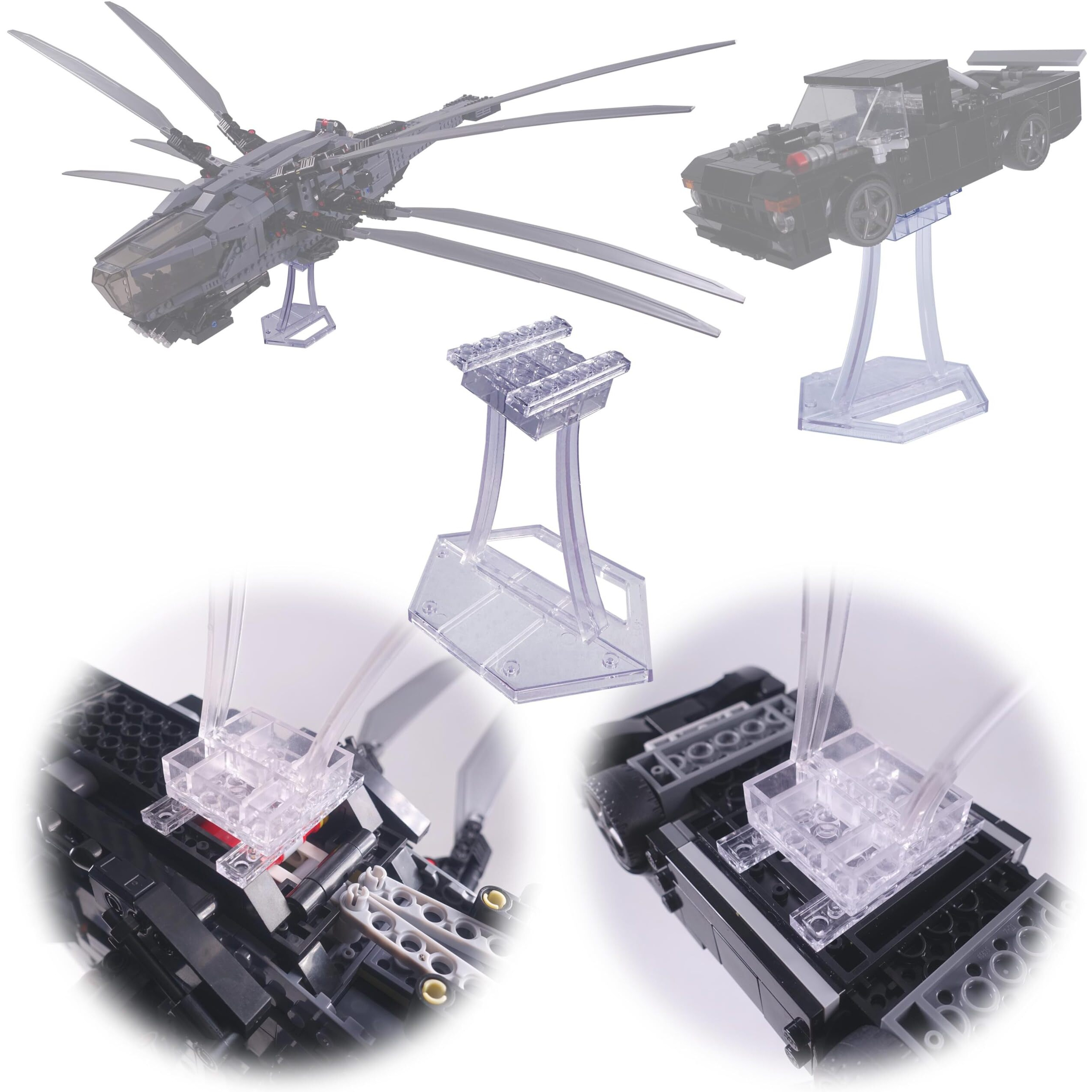 Display Stand For Lego 10327 Icons Dune Atreides Royal Ornithopter  75021 7676 7163 75354 Gunship Kit  43217 Up House  For Speed Champions Etc. Plastic Transparent Angled Display Stand Only.