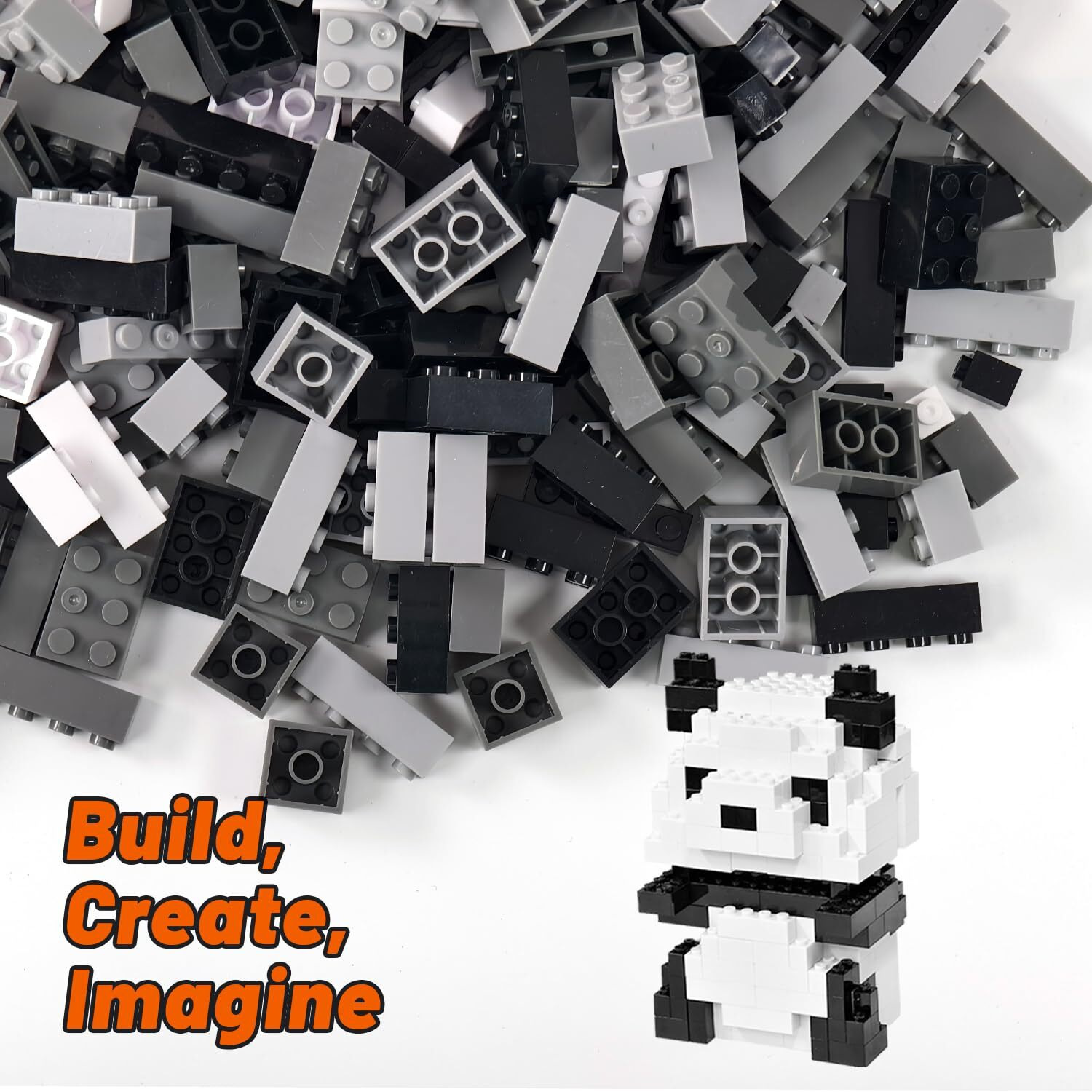 Pairez Toys 1000 Piece Blocks For Building  Classic Bulk 2X4 Basics Bricks Building Set  Compatible With All Major Brands  Creative Stem Building Toys For Kids Ages 4 5 6 7 8 (Black & Gray & White)
