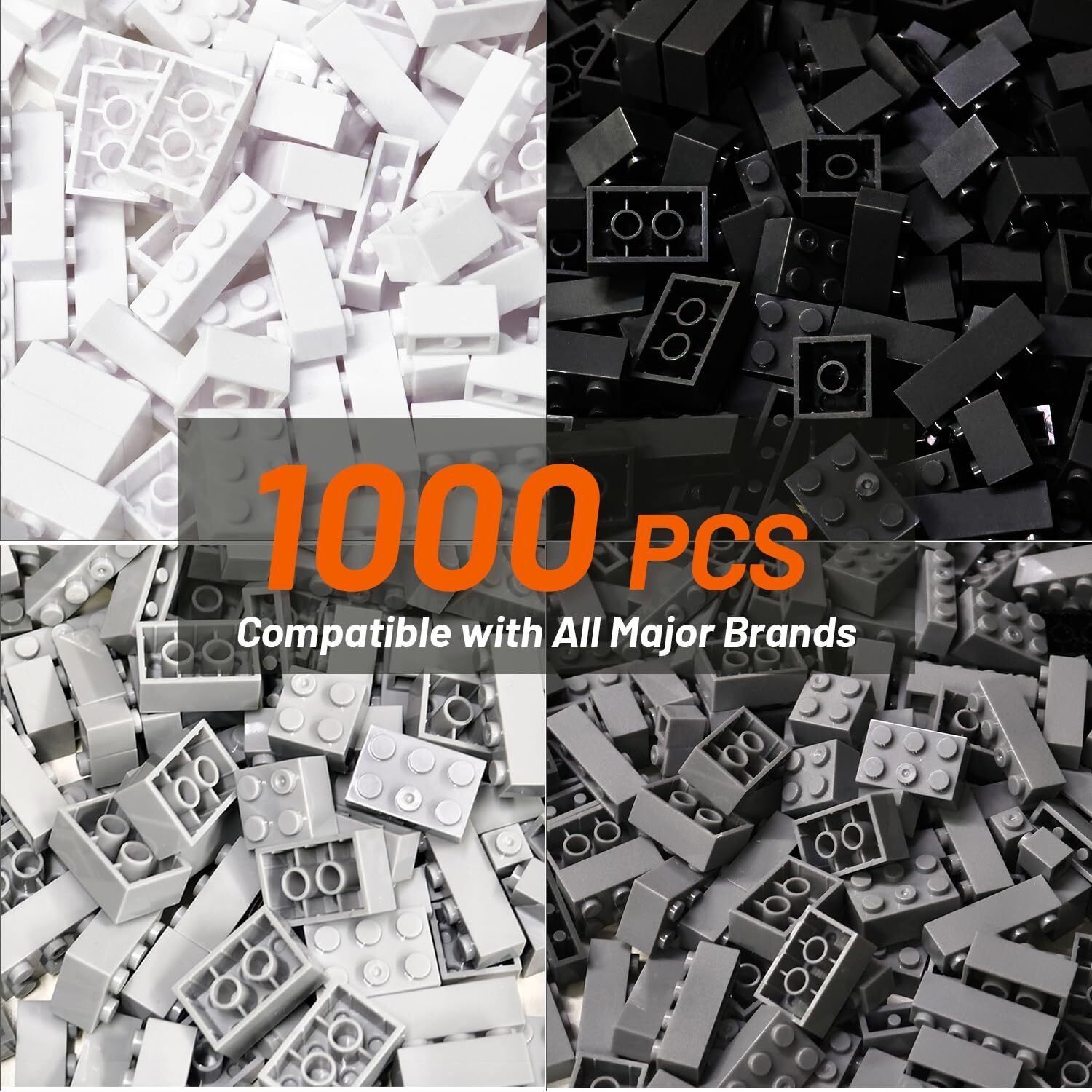 Pairez Toys 1000 Piece Blocks For Building  Classic Bulk 2X4 Basics Bricks Building Set  Compatible With All Major Brands  Creative Stem Building Toys For Kids Ages 4 5 6 7 8 (Black & Gray & White)