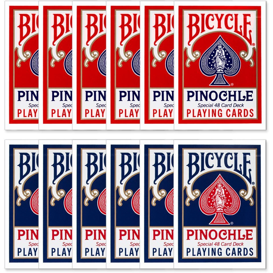 Bicycle Deluxe 1 Dozen Pinochle Poker Playing Cards - 6 Blue & 6 Red Decks (Standard)