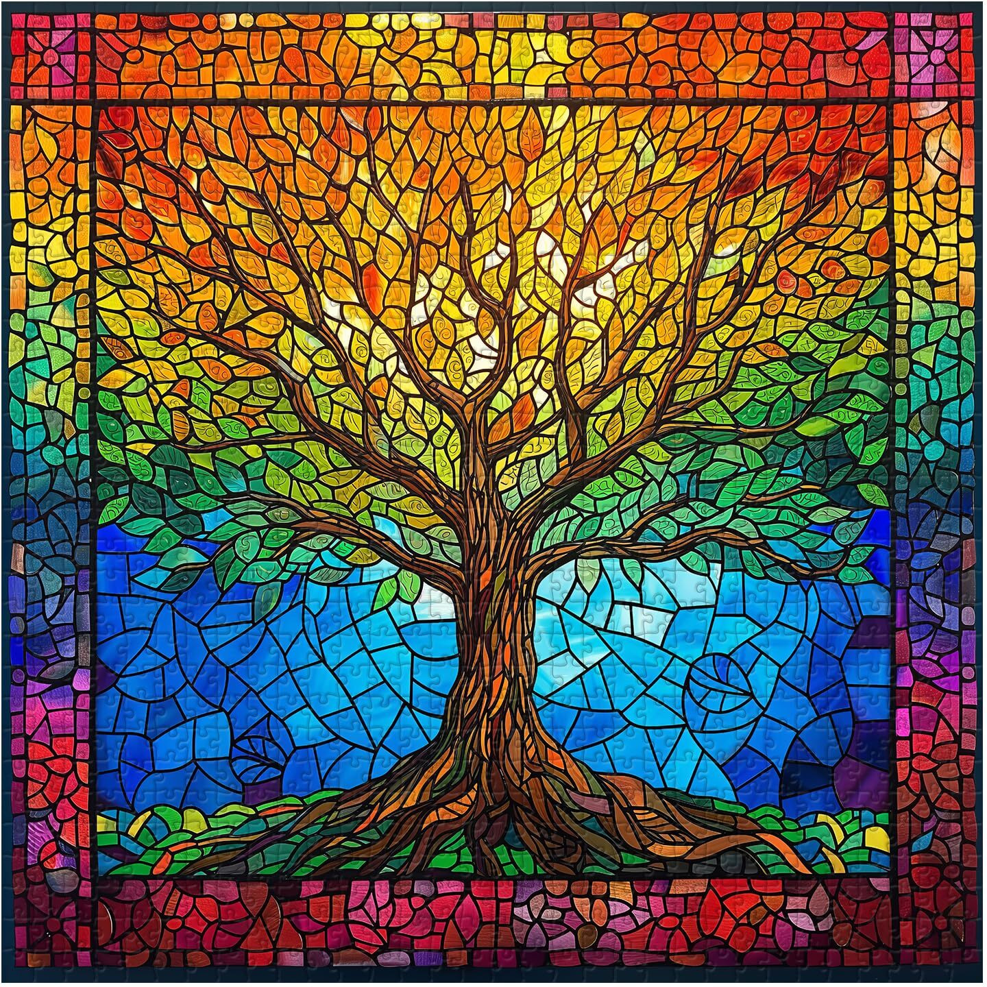 Pickforu Stained Glass Puzzles For Adults 1000 Pieces And Up  Mosaic Tree Of Life Puzzle Unique Rainbow Puzzles  Colorful Difficult Jigsaw Puzzles For Adults