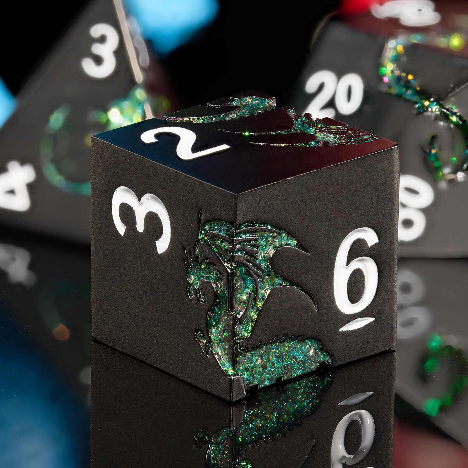 Hnccesg D&D Dice Set Metal Dragon Polyhedral Dnd Dice Set With Dragon Gift Box For Game Dice Dungeons And Dragons Ttrpg(Black With Glitter Green Dragon)