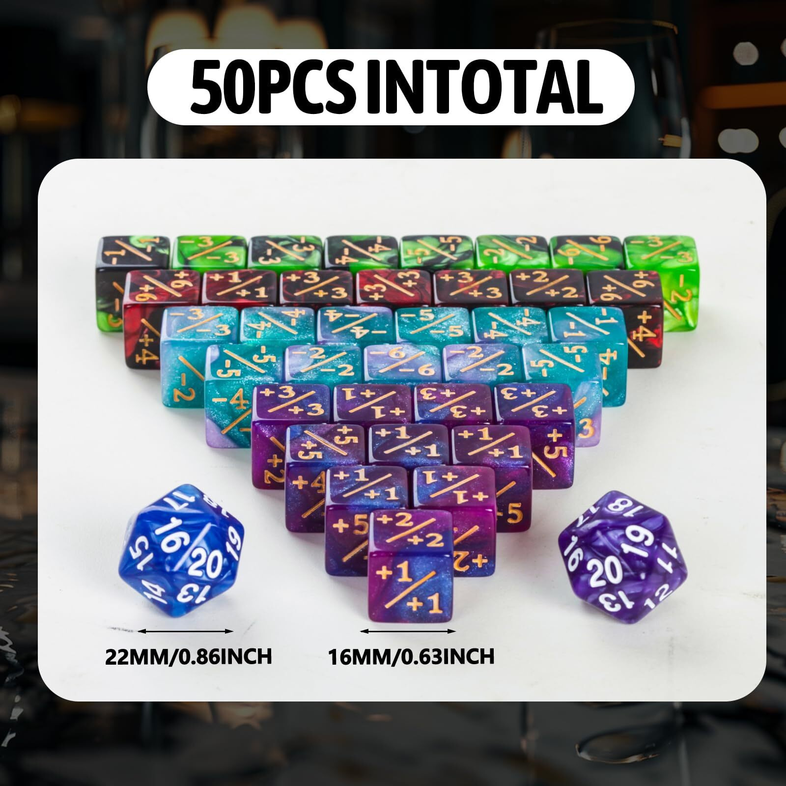 50 Mtg Counters Dice Marble Bulk Spindown Life Counter Tokens Dice Buff Tokens Compatible With Magic Card Game Accessories Ccg Creature Stats (Red&Green  Purple&Blue)