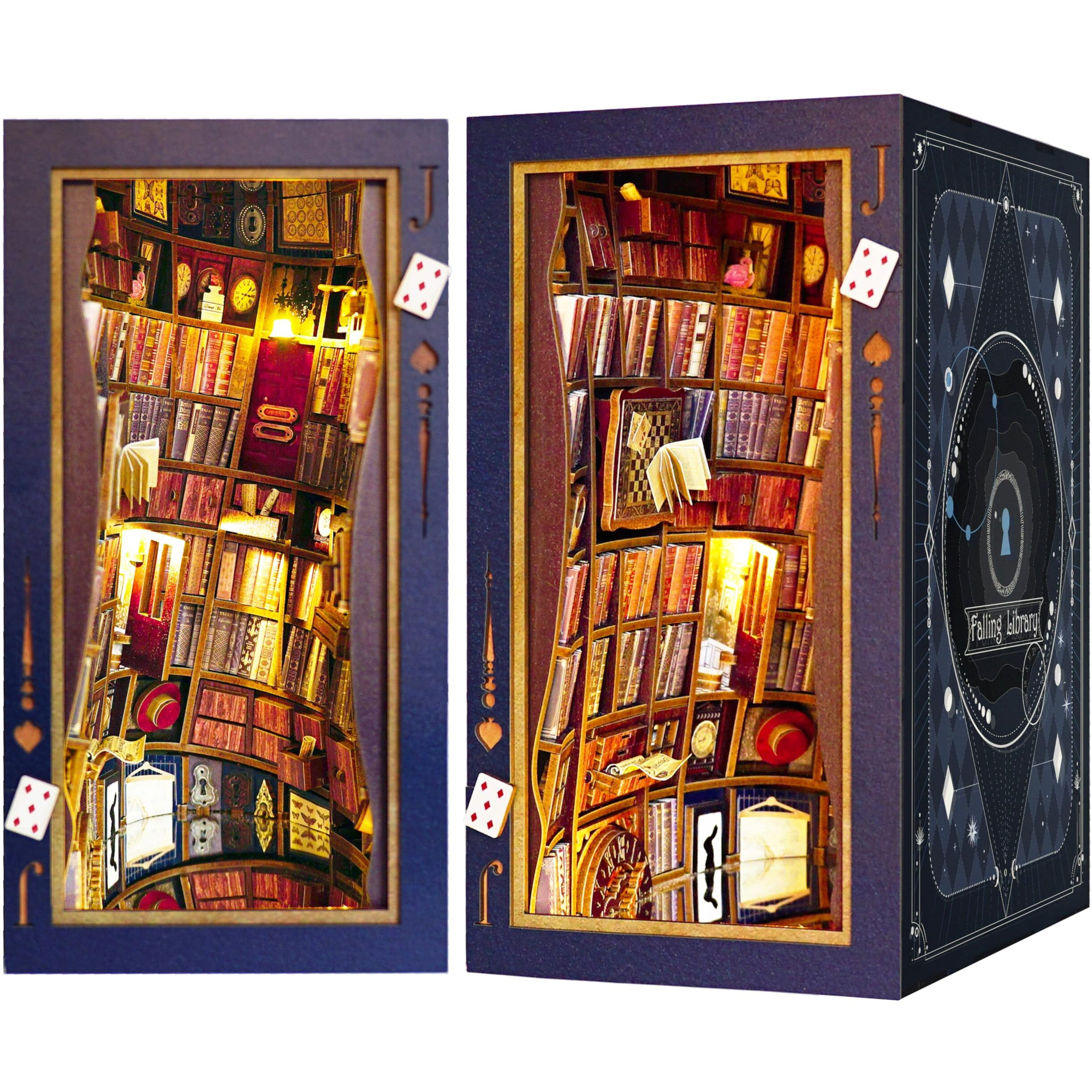 Joohour Diy Book Nook Kit  Alice In Wonderland  Dollhouse Miniature  Booknook Bookshelf Insert Decor Alley 3D Wooden Puzzle  Bookends Model Building Kit  Gift For Teens And Adults  Falling Library