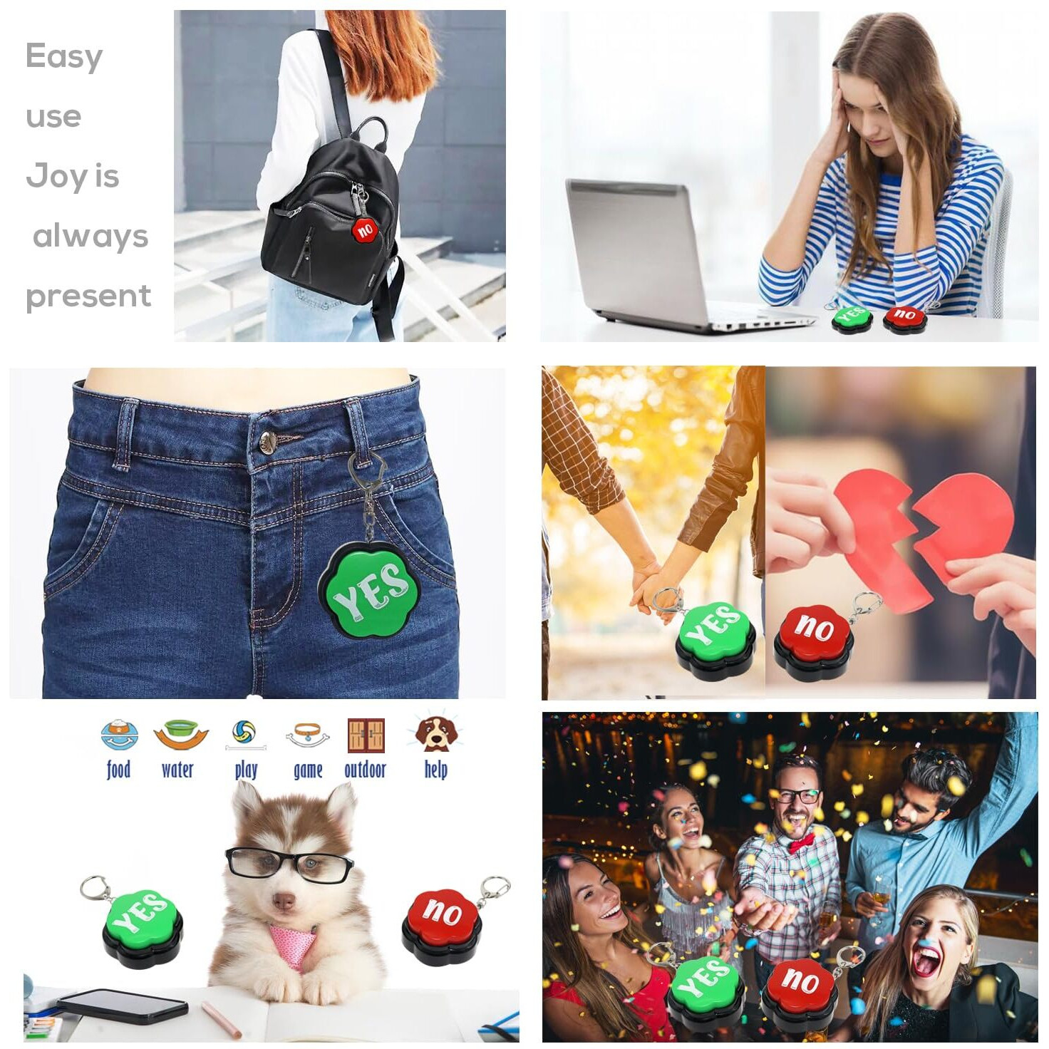 Portable Keychain Yes & No Buzzer Buttons With Sound  Answer Buzzers Set Of 2  Buzzers For Game Show