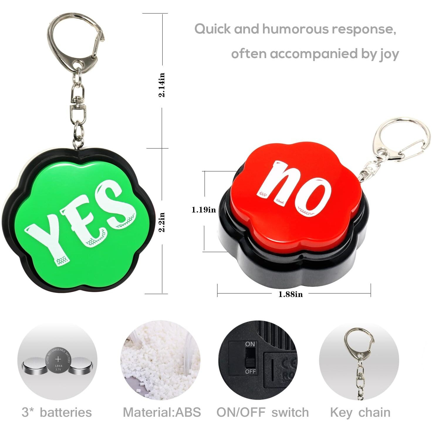 Portable Keychain Yes & No Buzzer Buttons With Sound  Answer Buzzers Set Of 2  Buzzers For Game Show