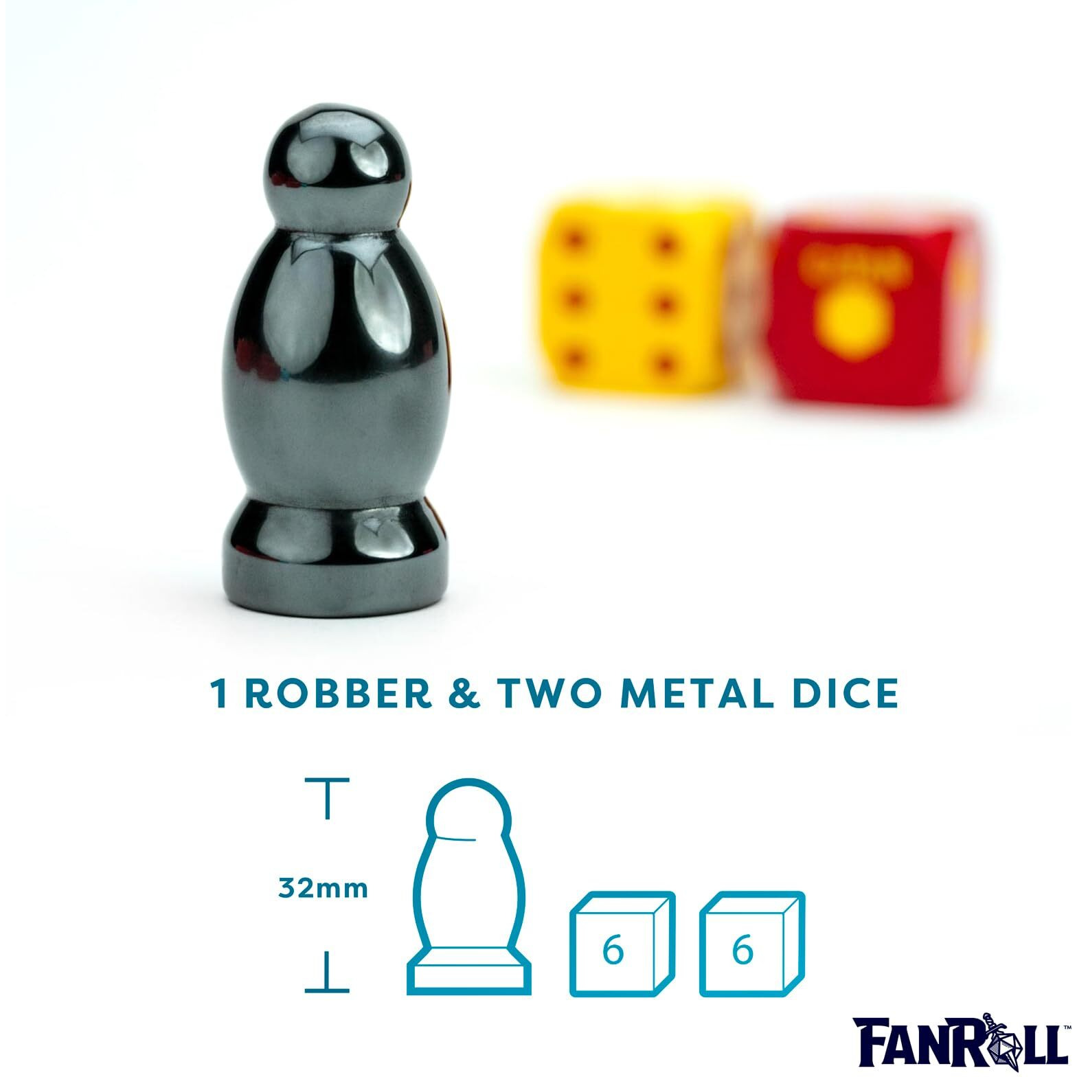 Fanroll Compatible With Catan Premium Robber & Metal Dice Set  Hematite