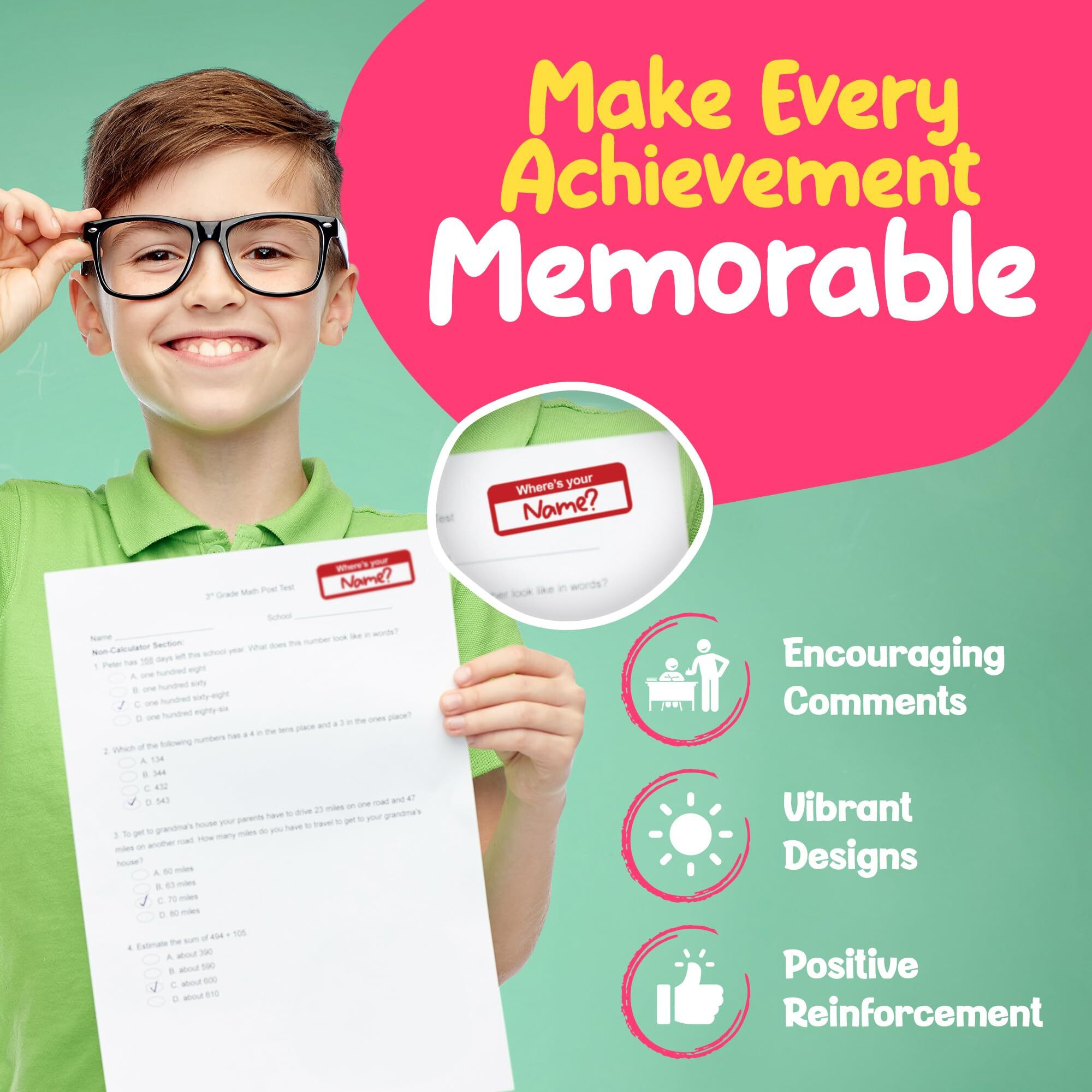 Promot Teacher Stamps For Classroom - Wheres Your Name Self Inking Stampers For Kids - Homeschool Grading Tool  Encouraging Motivational Kids Stamp For School  Choose From 40 Fun Rubber Stamp Designs