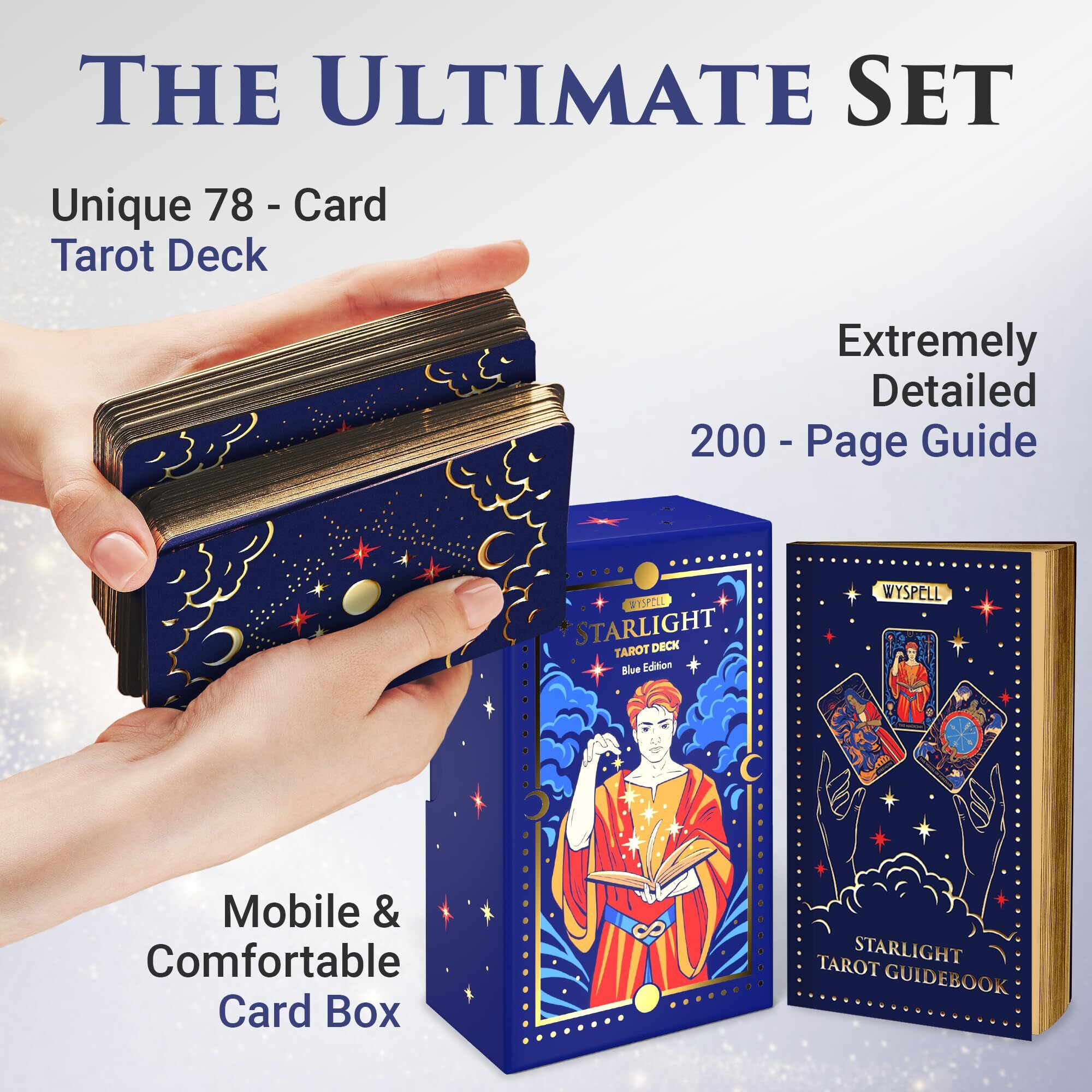 Wyspell Blue Starlight Tarot Deck Starry Sky-Inspired Tarot Cards With Guide Book - Unique Tarot Cards Set- Tarot Cards For Beginners