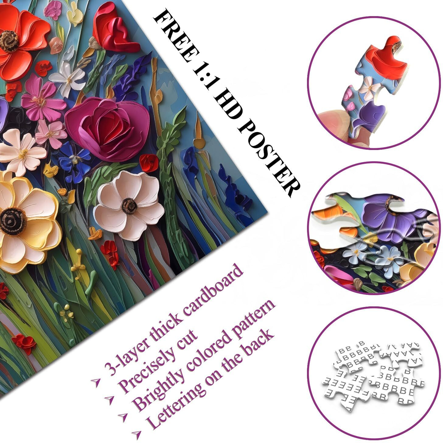 Colorful Flower Puzzles For Adults  Mosaic Plant Floral Puzzle Art  Spring Flower Garden Jigsaw Puzzles 1000 Pieces Painting