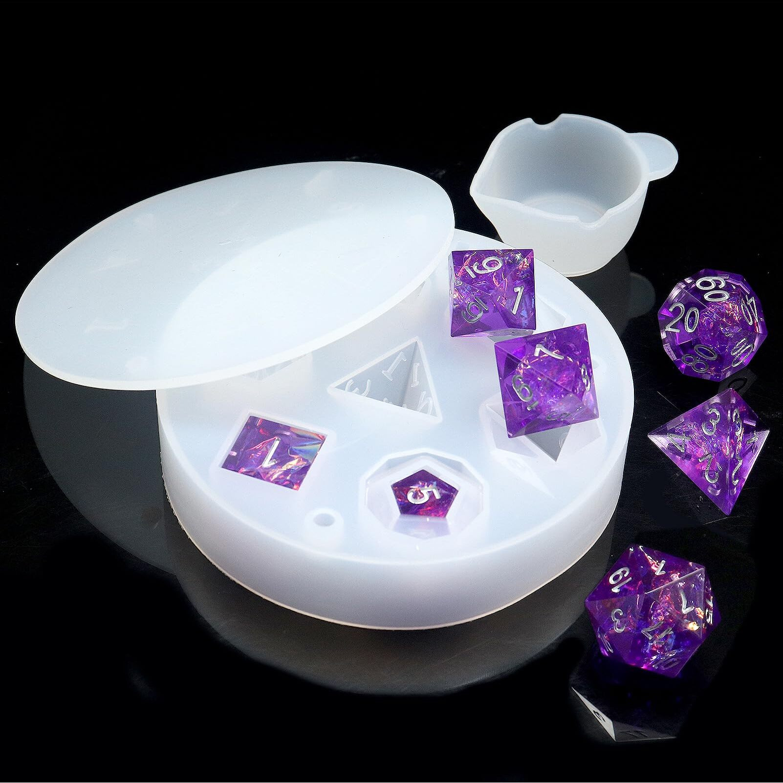 Pjoy Resin Dice Molds  Food-Grade Silicone Molds For 7Pcs Sharp Edge Dice Set  Dnd Silicone Dice Mold For Diy Dice Making Dnd Gifts
